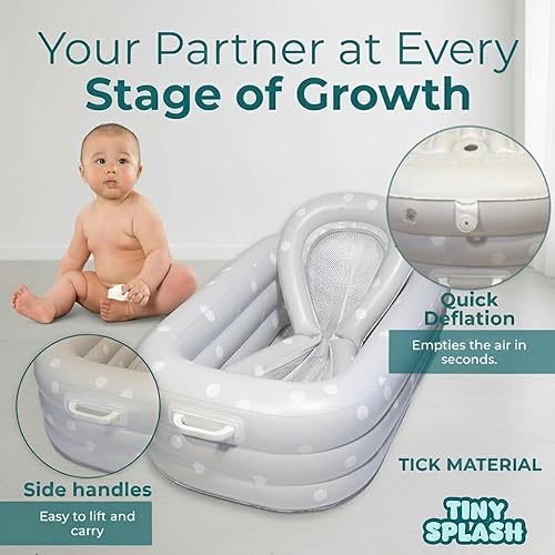 Miniatura 6 de Juego completo de bañera inflable para bebé, bañera portátil antideslizante con cojín para recién nacido, termómetro flotante, 3 juguetes de baño y