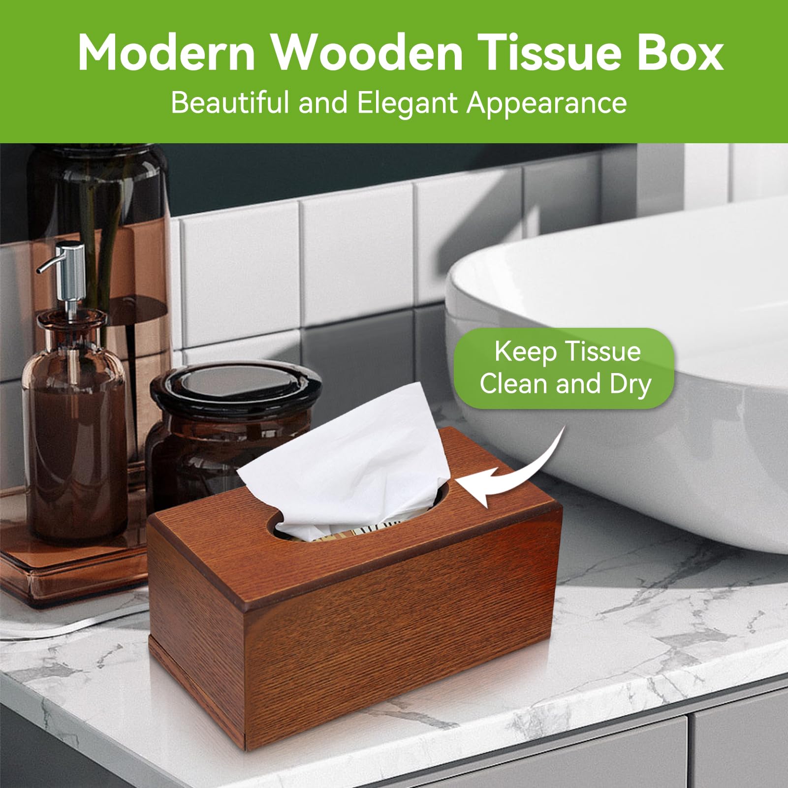 Wooden Tissue Box Cover Rectangular, Tissues Box Holder Facial Paper Container Napkin Holder for Living Room Bedroom Kitchen(Light)