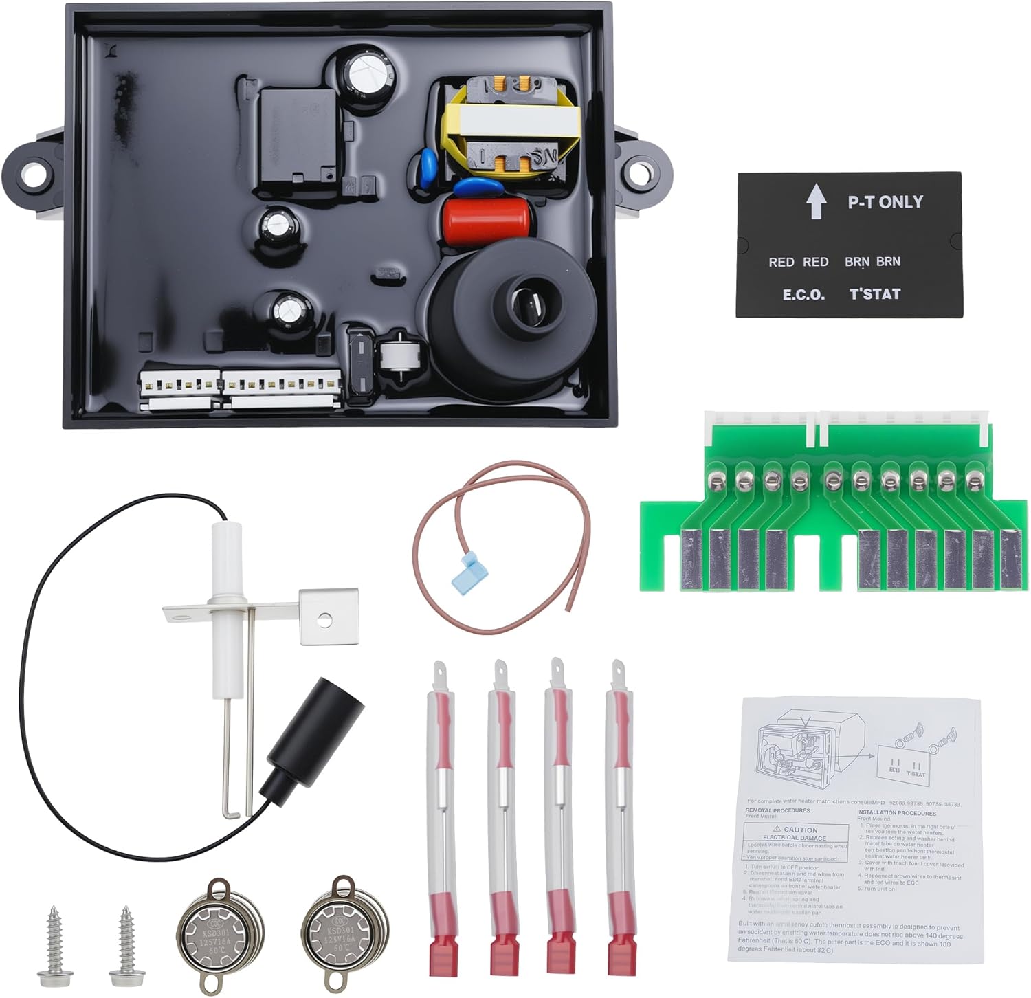 3 in 1 RV Water Heater Parts with 91365 Water Heater Control Circuit Board, 91447 93866 Thermal Cut Off & ECO Thermostat Kit, 93868 Spark Sensor Igniter Electrode Fit for Atwood & Dometic