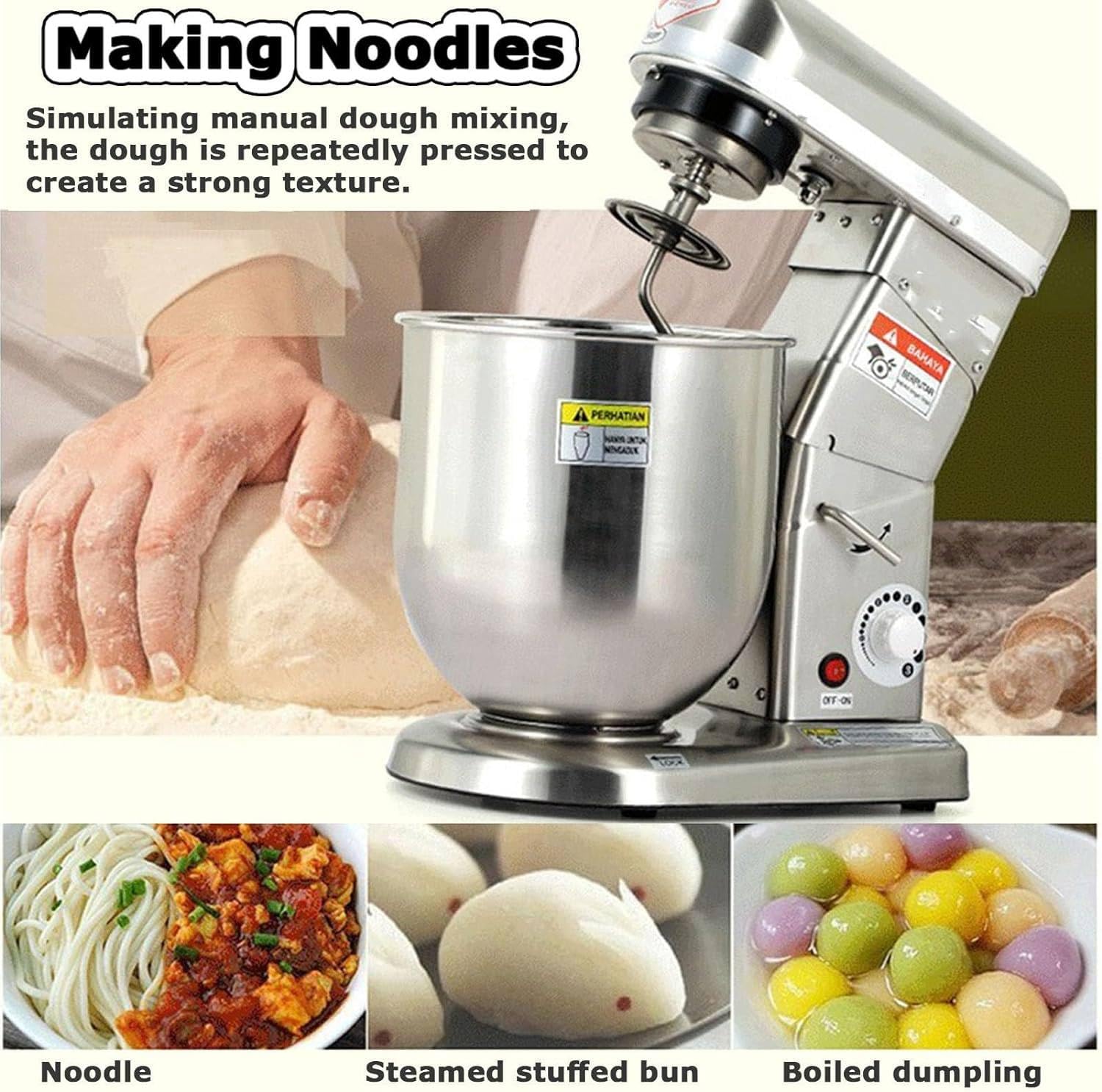 Batidora Amasadora,Amasadora De Pan Repostería Multifunción Tazón De Acero Inoxidable 5l/7l/10lgancho para Masa,Batidor Plano,Batidor,Protector De Salpicaduras,Silver-10L