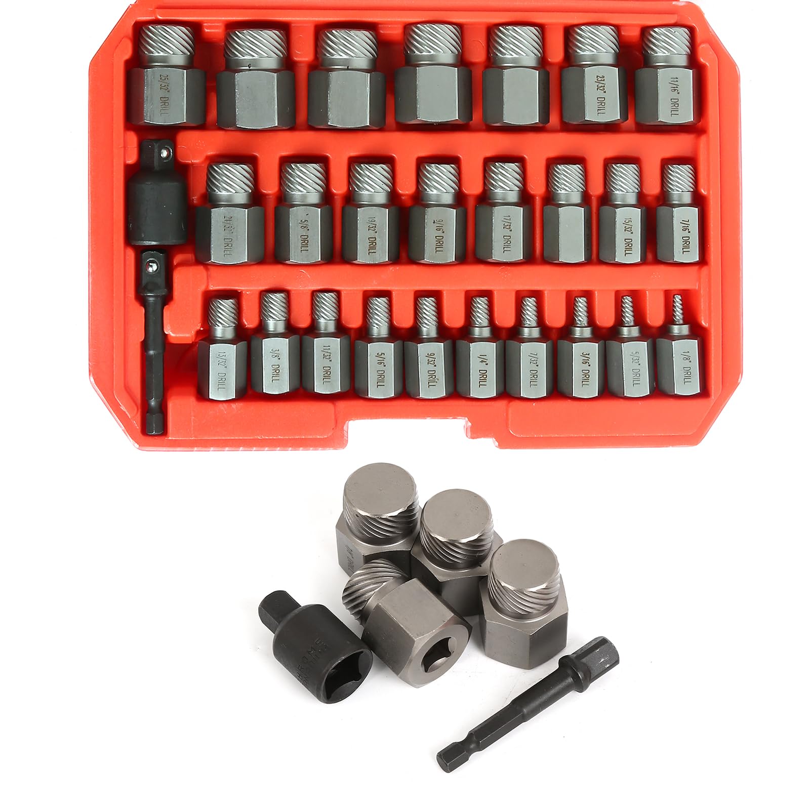 Juego de extractores de Tornillos, 27 Piezas, 3/8" de Pulgada, Juego de extractores de Pernos de fácil extracción, multiestrías, para Quitar Pernos, Tornillos y espárragos Rotos