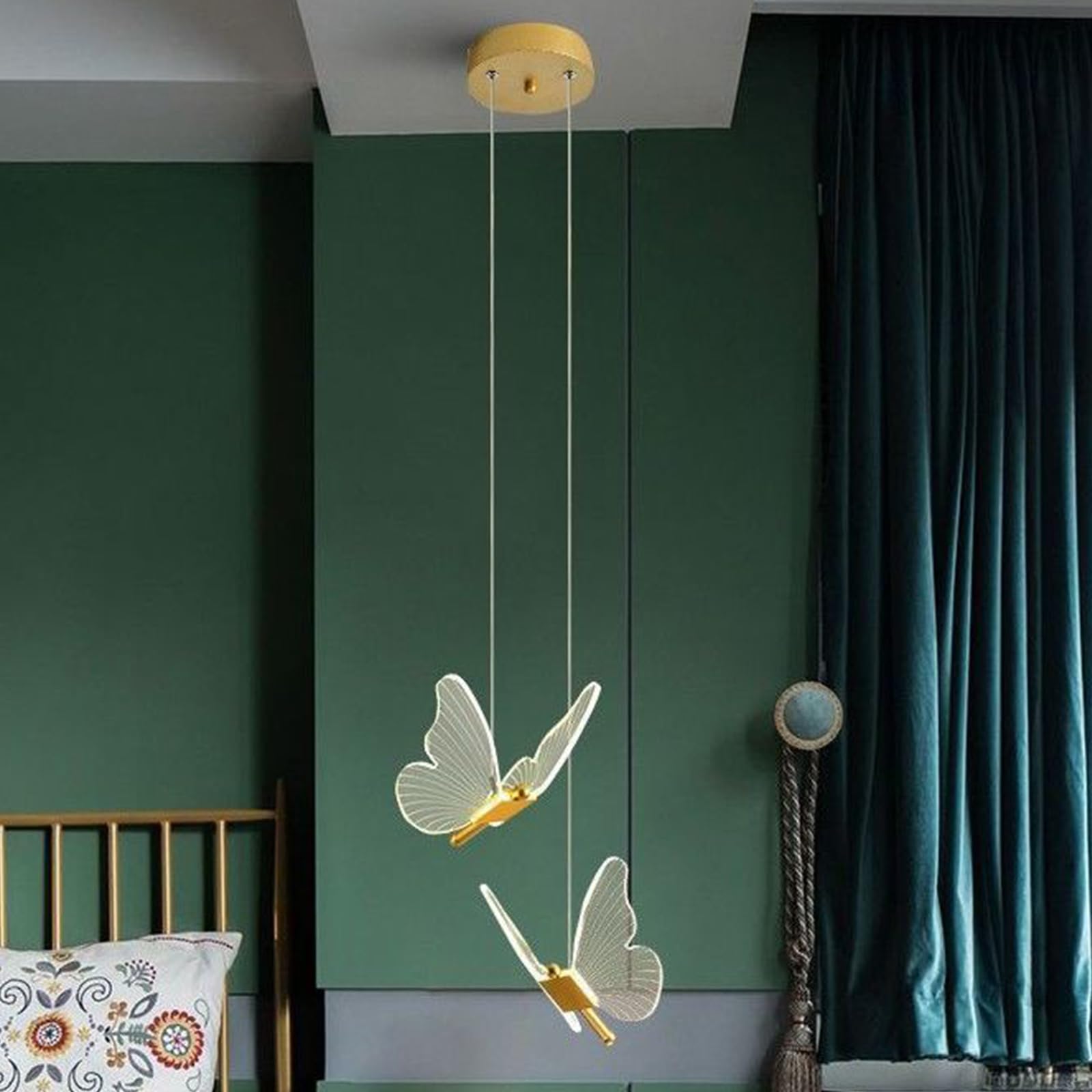 KXEcoLife Light Luxury Staircase Long Chandelier Nordic Butterfly Rotating Villa Loft Duplex Apartment High Rise Lobby Chandelier,2 Heads