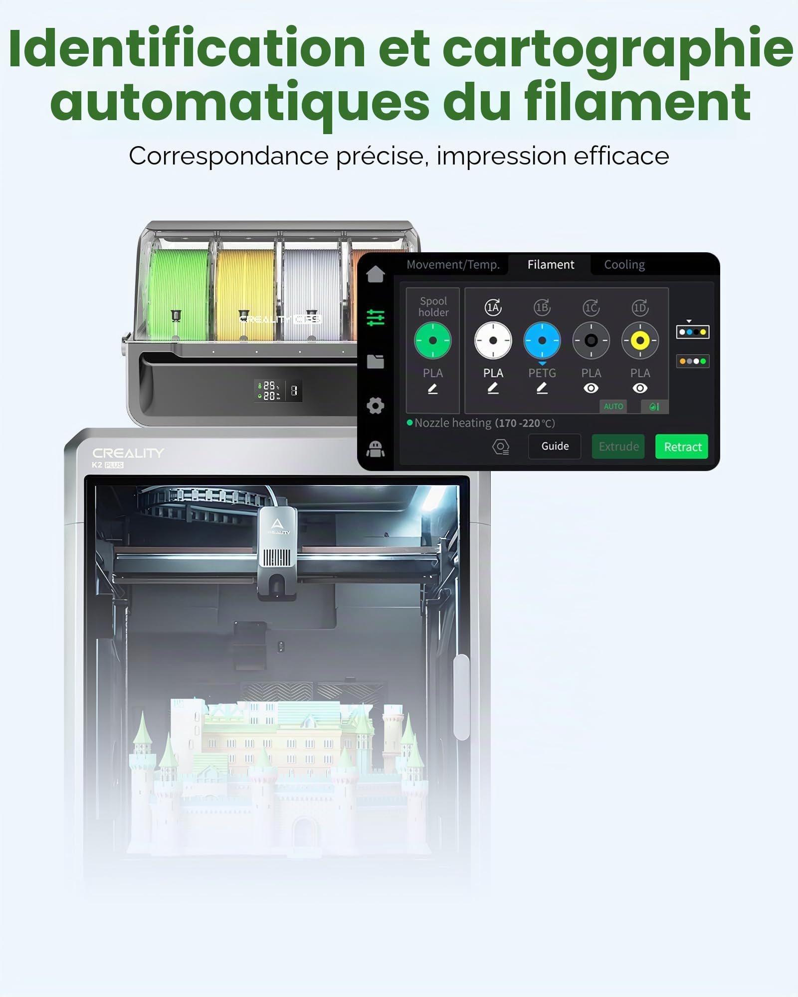 Creality CFS, système de filament Creality multicolore, système de filament automatique pour imprimante 3D K2 Plus, détection automatique, commutation et transmission, stockage de filament protégé