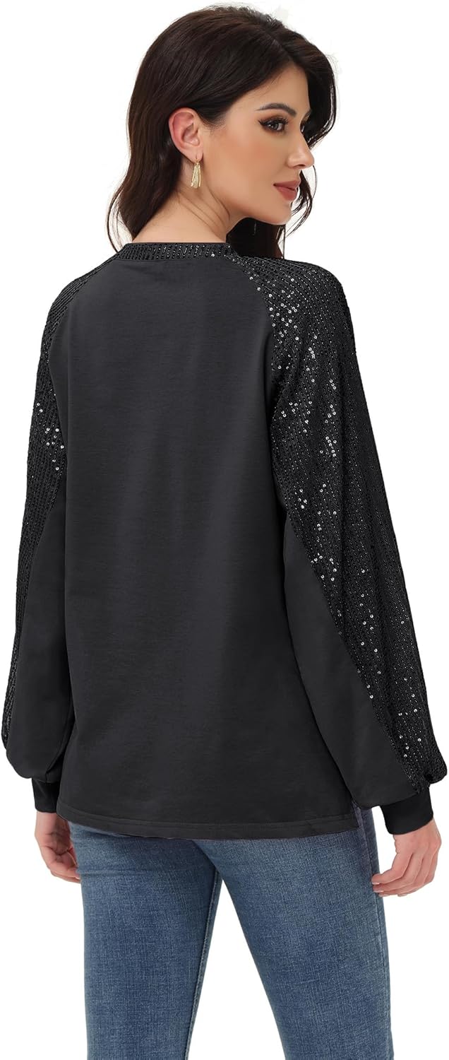 Anna-Kaci Women's Casual Long Sleeve Sequin Blouse Shirts Loose Glitter Sparkly Top Party - Image 4