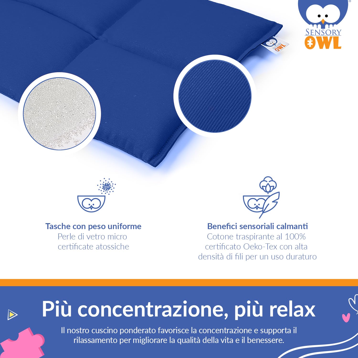 Cuscino Ponderato per Ginocchia Cuscino con Peso Sensoriale Terapeutico in Cotone Sollievo dallo Stress 30 x 40 cm 2 kg Blu