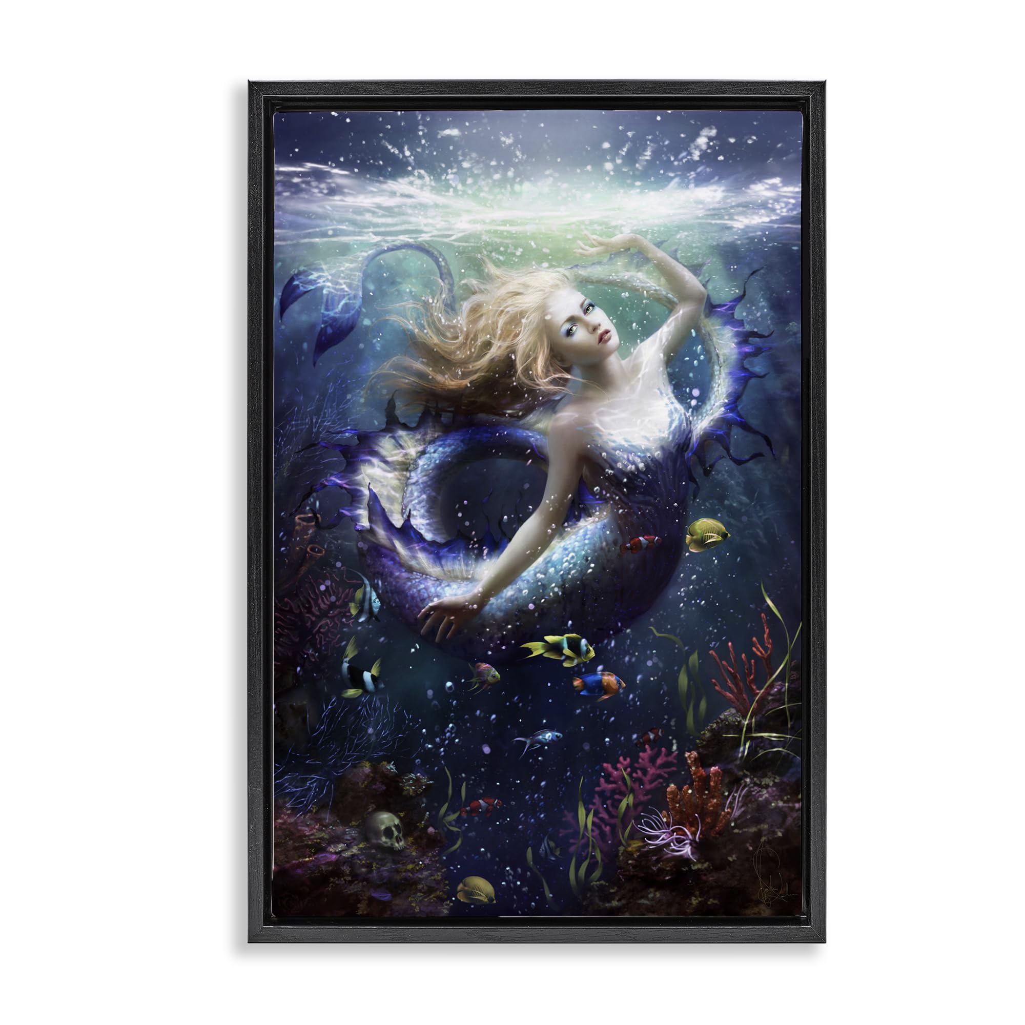 Stupell Industries Jet Black (Matte) 'Deep Sea Mermaid'| Floating Frame Canvas Art