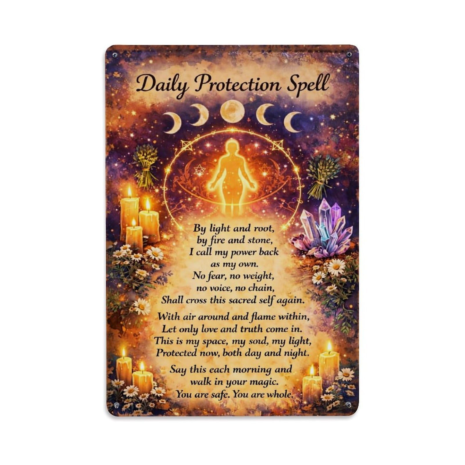 Jdfenggu Vintage Daily Protection Spell Candle Magic Retro Metal Tin Sign, Decor Art Poster For Bar, Home, Man Cave, Kitchen, Laundry Room Gift 8X12inch