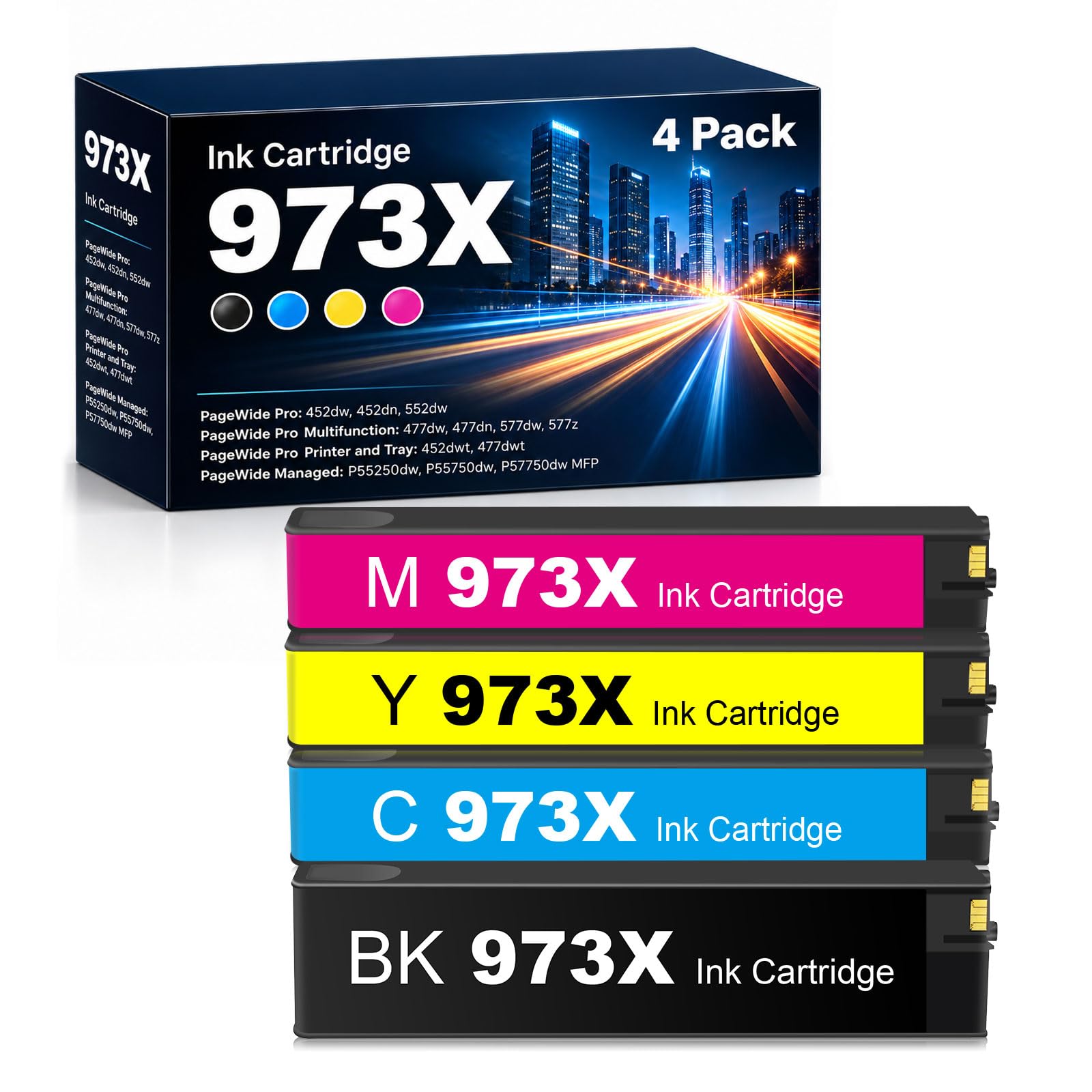 973X Cartouches d’Encre compatibles avec HP PageWide Pro 452 477, Lot de 4