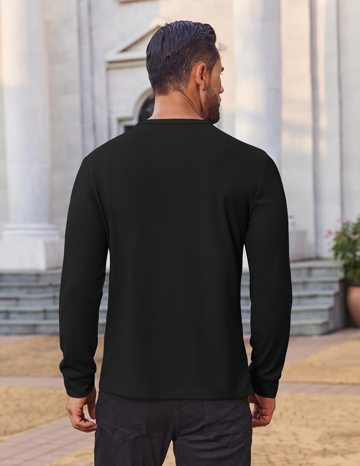 COOFANDY Mens Waffle Henley Shirts Long Sleeve Casual T-Shirt Basic Lightweight Pullover Tees - Image 3