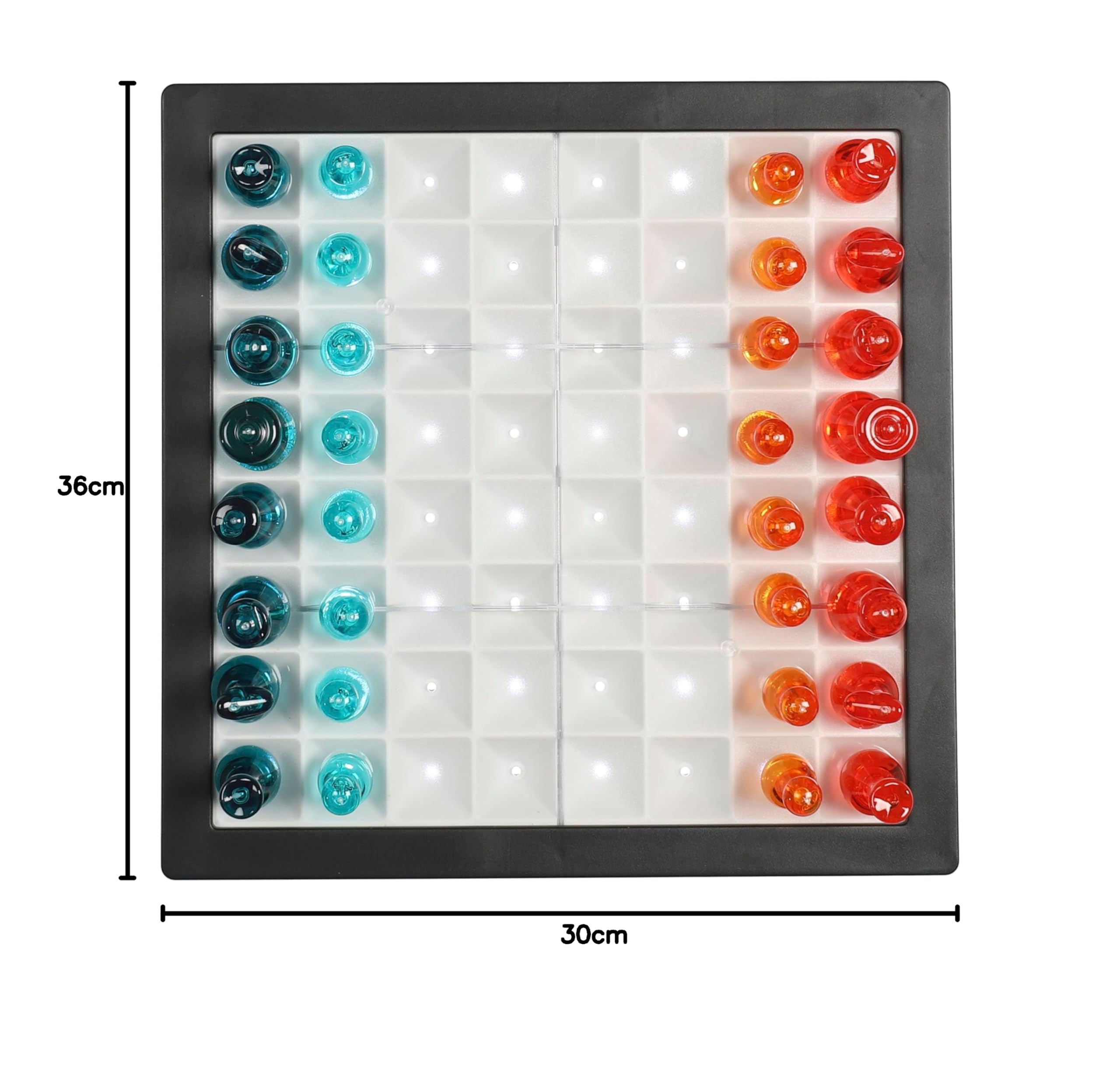 MISTER GADGET Jeu d'Échecs Transparent LED Échiquier Lumineux Multicolore | Plastique PS, jeu d'échecs transparent LED, échiquier lumineux, pièces noires bleues et blanches, soirées, multicolore