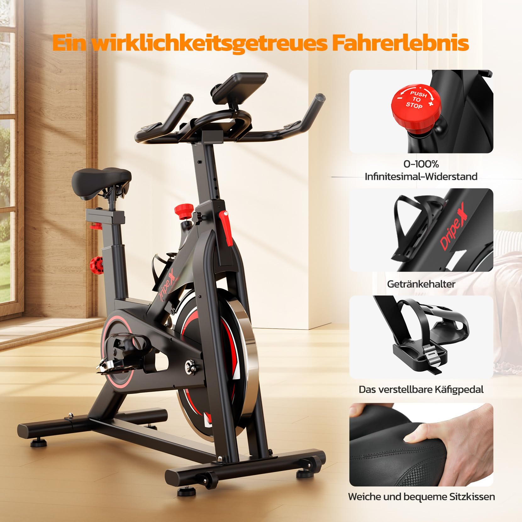 Dripex Heimtrainer Fahrrad mit Magnetischem Widerstand, Leises Indoor Fitnessbike mit Herzfrequenzmonitor&LCD Monitor, Stationäre Fahrräder für zu Hause mit 8KG Schwere Schwungrad, Max.150kg