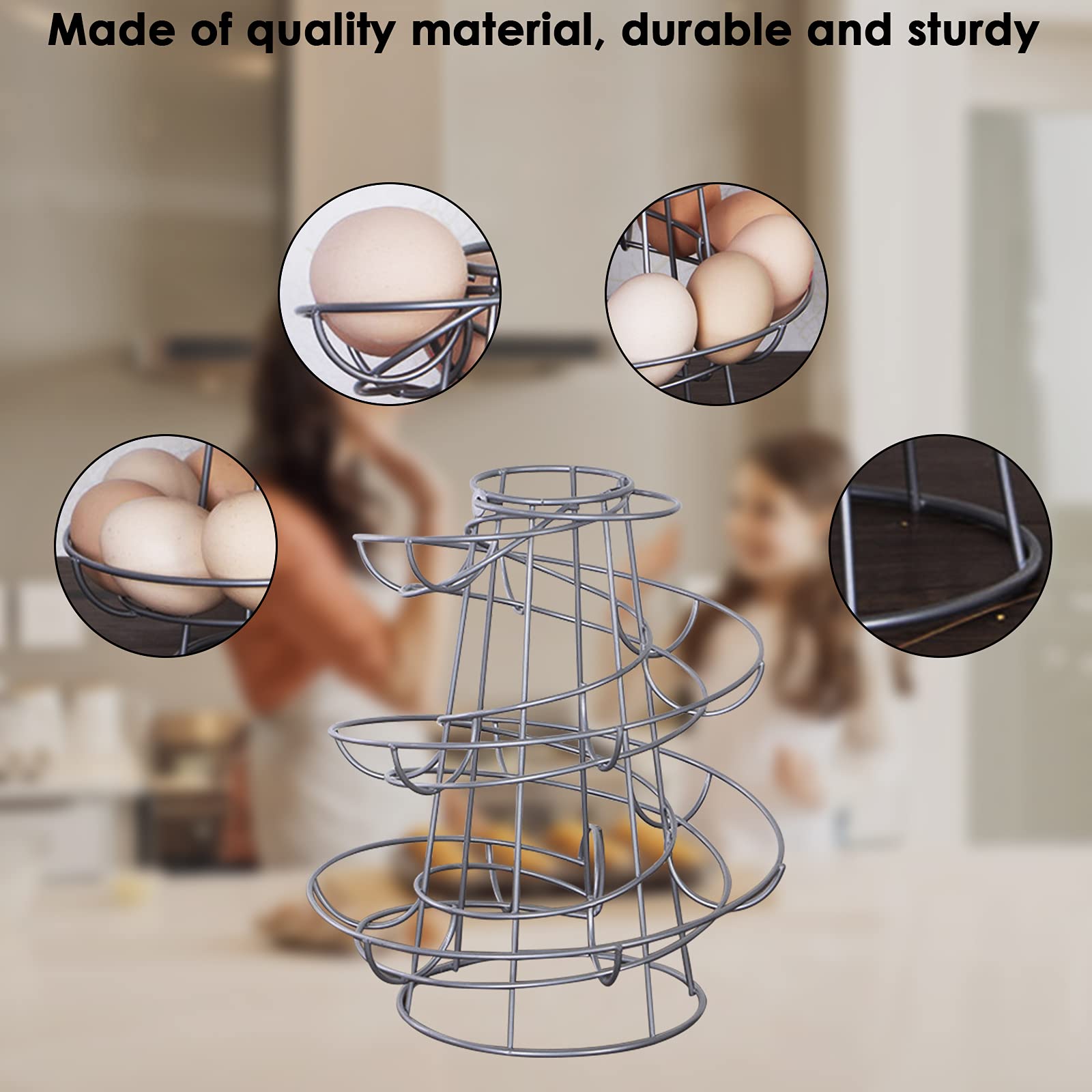 Distributeur D'oeuf Support à œufs - Distributeur En Spirale Moderne Et De Luxe - Organisateur De Rangement D'œufs De Poule En Fil Métallique Chromé Autoportant Pour Les Comptoirs De Cuisine - Argenté