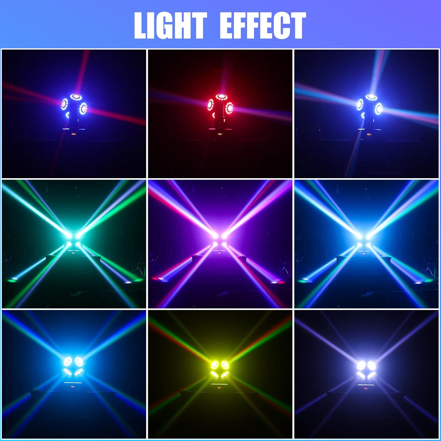 Moving Head Light 8 LED RGBW Beam DJ Light with DMX512 Sound Activated 360°Rotation Stage Lighting for DJ Party Bar Disco Show Club Wedding Stage