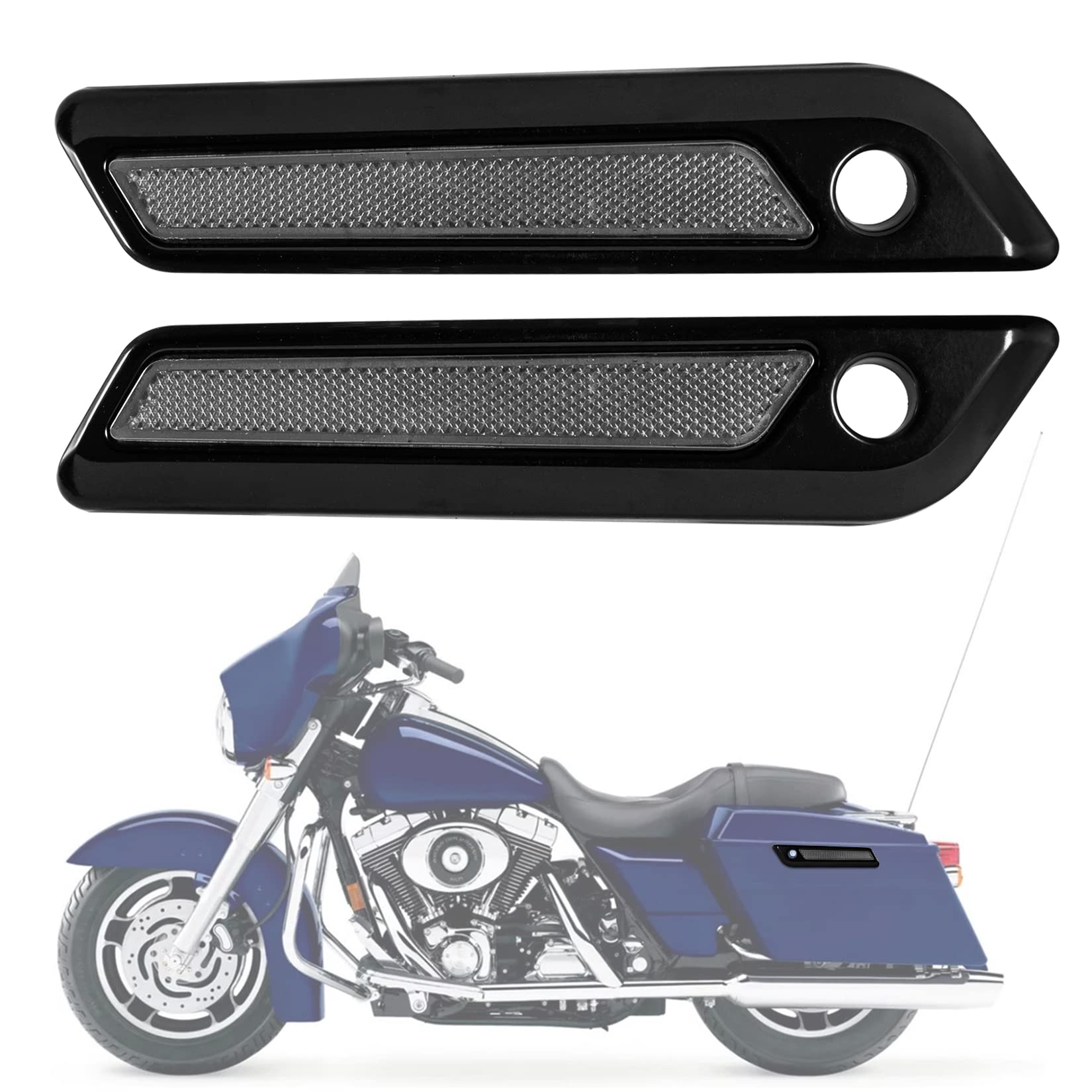 PSLER Saddlebag Latch Covers with Saddlebag Latch Side Cover Reflectors Inserts Saddlebags Safety Side Visibility Reflector Safety Warning Fit for Touring Street Electra Road Glide Road King 2014-2022