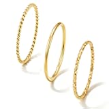 Gold Rings for Women Non Tarnish, Dainty 14K Gold Plated Stackable Thin Thumb Ring Set Trendy Pinky Wedding Bands Engagement Rings for Women Size 3 4 5 6 7 8 9 10 11