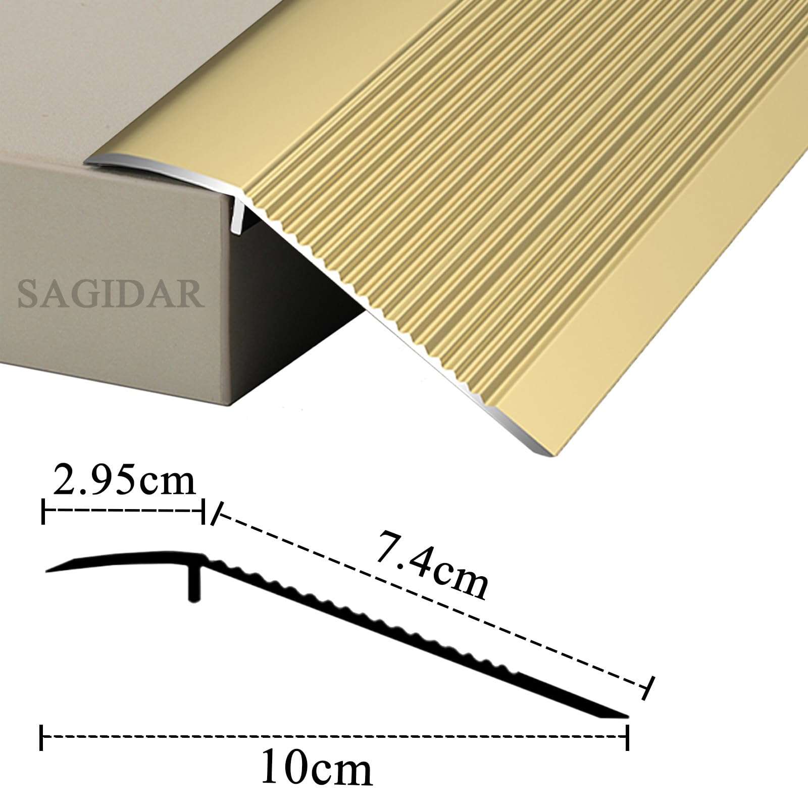 Bande de seuil multi-niveaux, barre d'entrée antidérapante de 10 cm de large, profil de revêtement de moquette, protection de sol pour des entrées sûres et élégantes