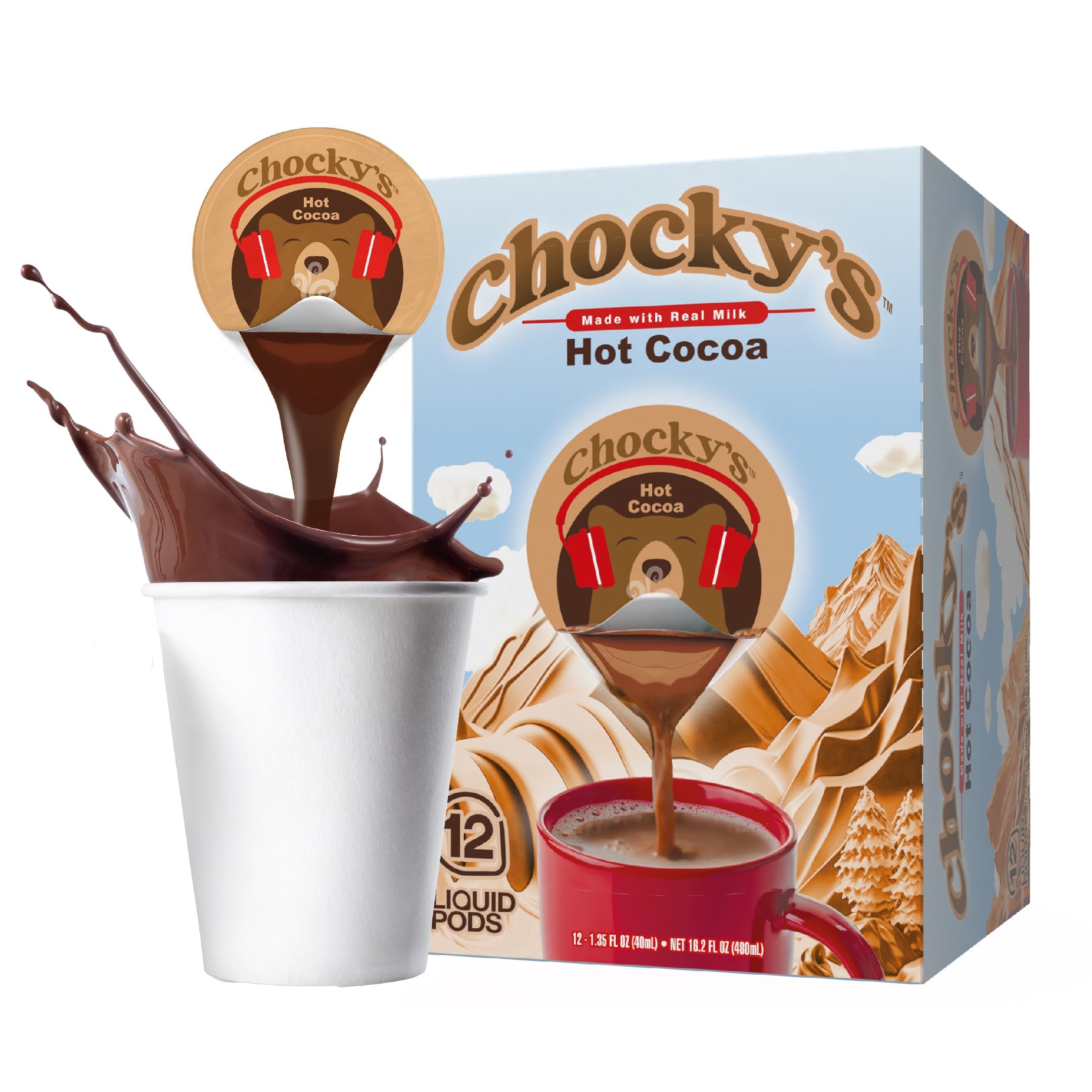 Chocky’s by Single-Serve Hot Chocolate Pods - Peel and Pour Liquid Concentrate - Hot Chocolate - 48 Count by Java House – Commercial Grade
