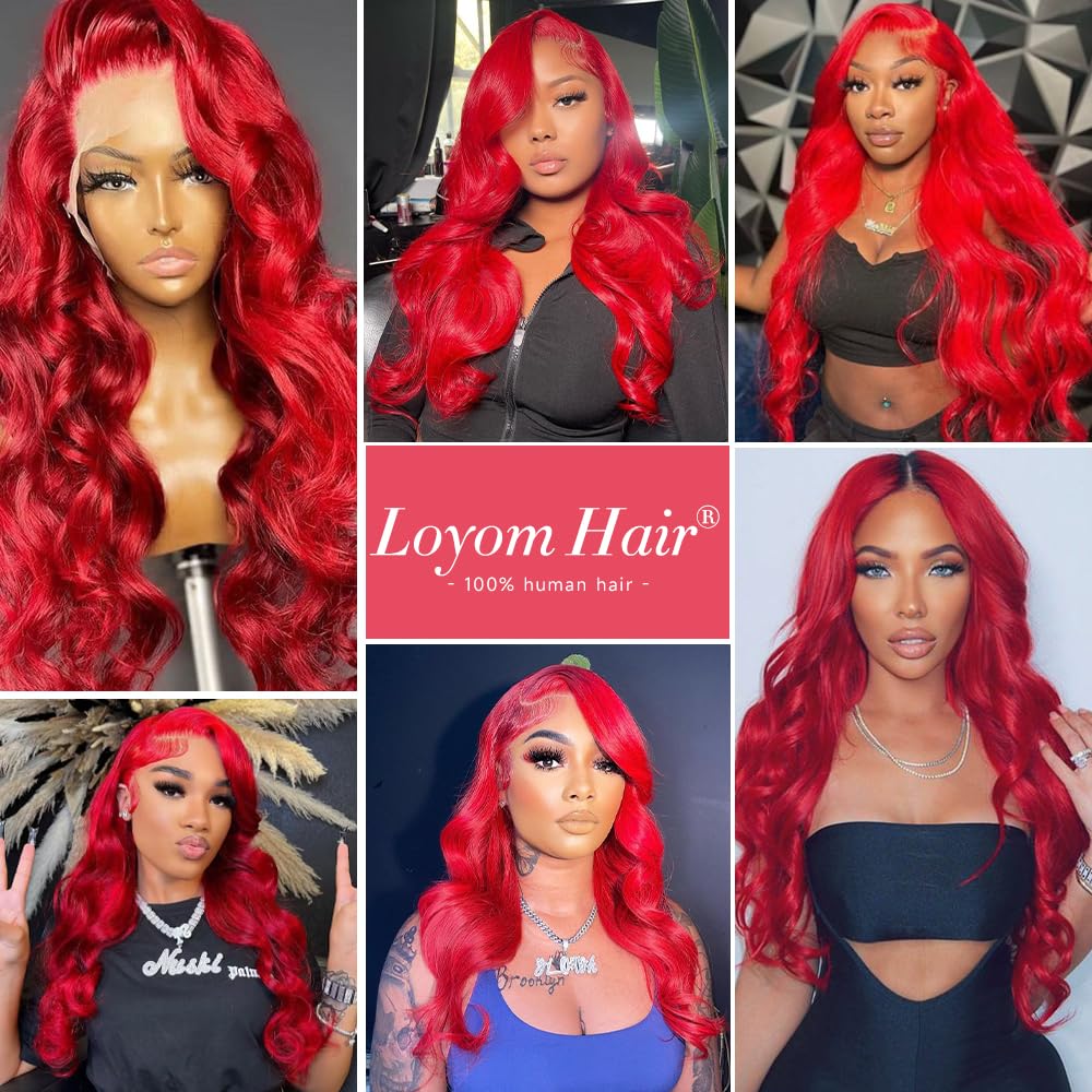 Amazon.com : Loyom Red Lace Front Wigs Human Hair Pre  display picture 1