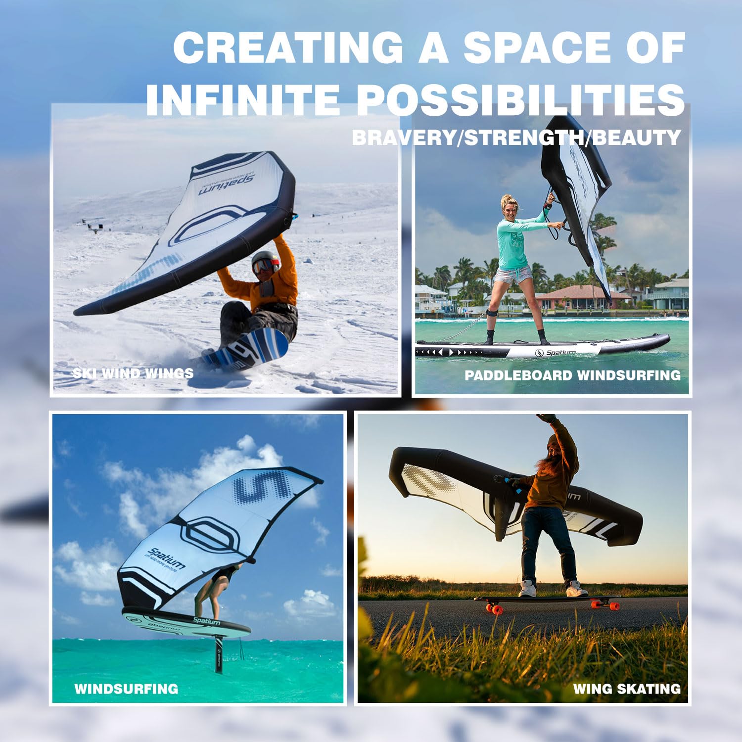 Spatium Inflable Windsurfing Wing Foil con Accesorios Bomba de Inflado, Mochila, Kit de Reparación Gris Claro Wing Kite de Tabla de Surf 5m²
