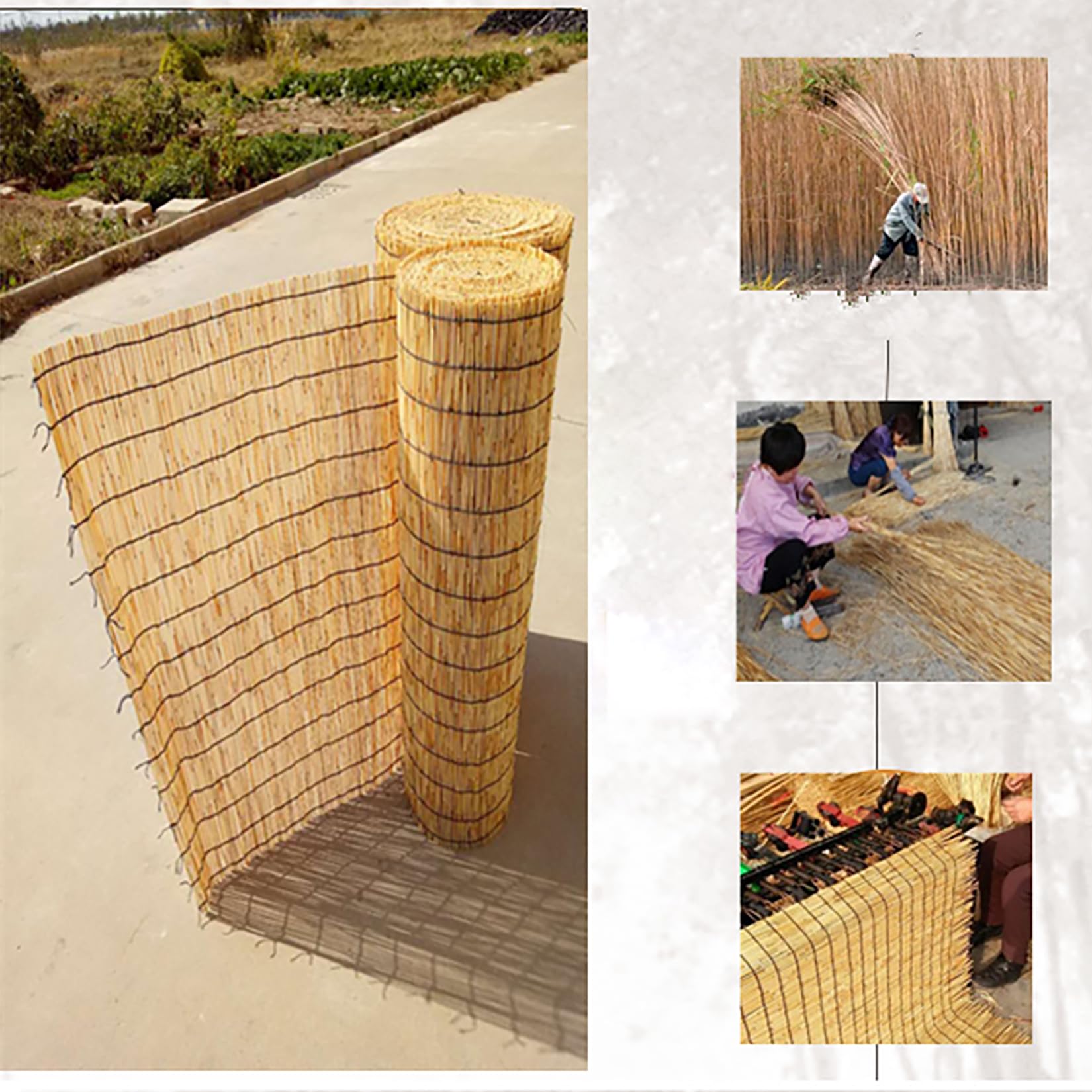 Rideau de Roseau Store en Bambou Exterieur Stores en Paille Naturelle Parasol Isolation Thermique,Jardin -Extérieur, Installation au Plafond ou au Mur,Personnalisable