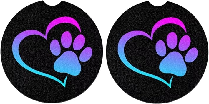 Uourmeti Heat Dog Paw Paw Cup Holder Coasters 2 Pack Absorbent Cup Coasters with Finger Notch for Easy Removal Anti Slip Cute Car Accessories for Women Gifts