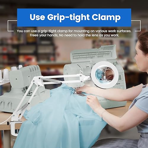 Miniatura 7 de KIRKAS Lupa de Aumento 10X con Luz y Soporte, Lámpara de Aumento LED Regulable Sin Escalones 2 en 1 con Abrazadera, 3 Modos de Color Lente Lupa