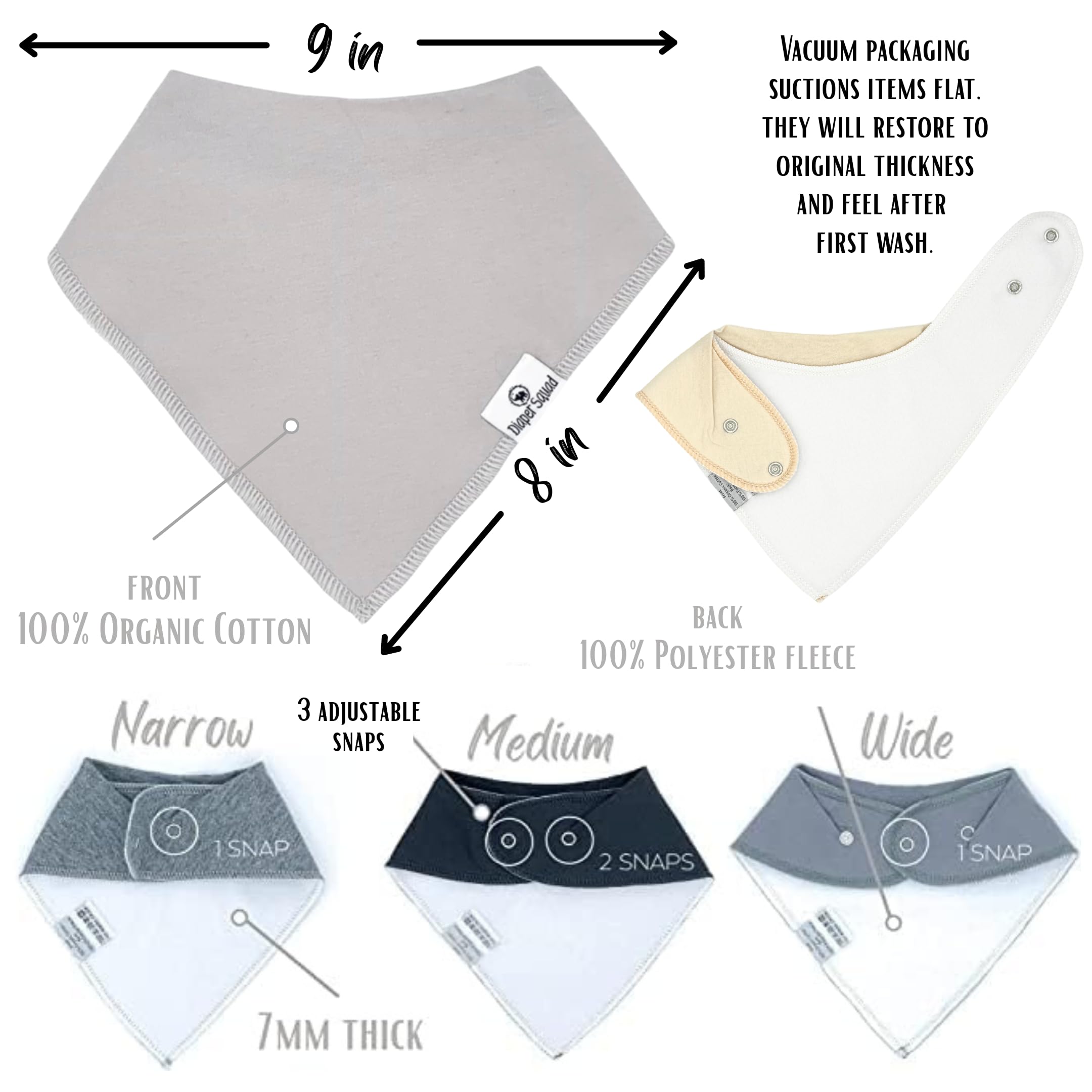 Diaper Squad 100% algodón orgánico neutro sólido paquete de 10 baberos para bebé baberos para niños y niñas, colores lisos