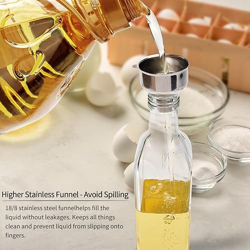 Miniatura 3 de BAKHUK Paquete de 4 botellas dispensadoras de aceite de oliva de 17 onzas, vinagre de vidrio transparente de 16.9 fl oz con vertedores y embudo para