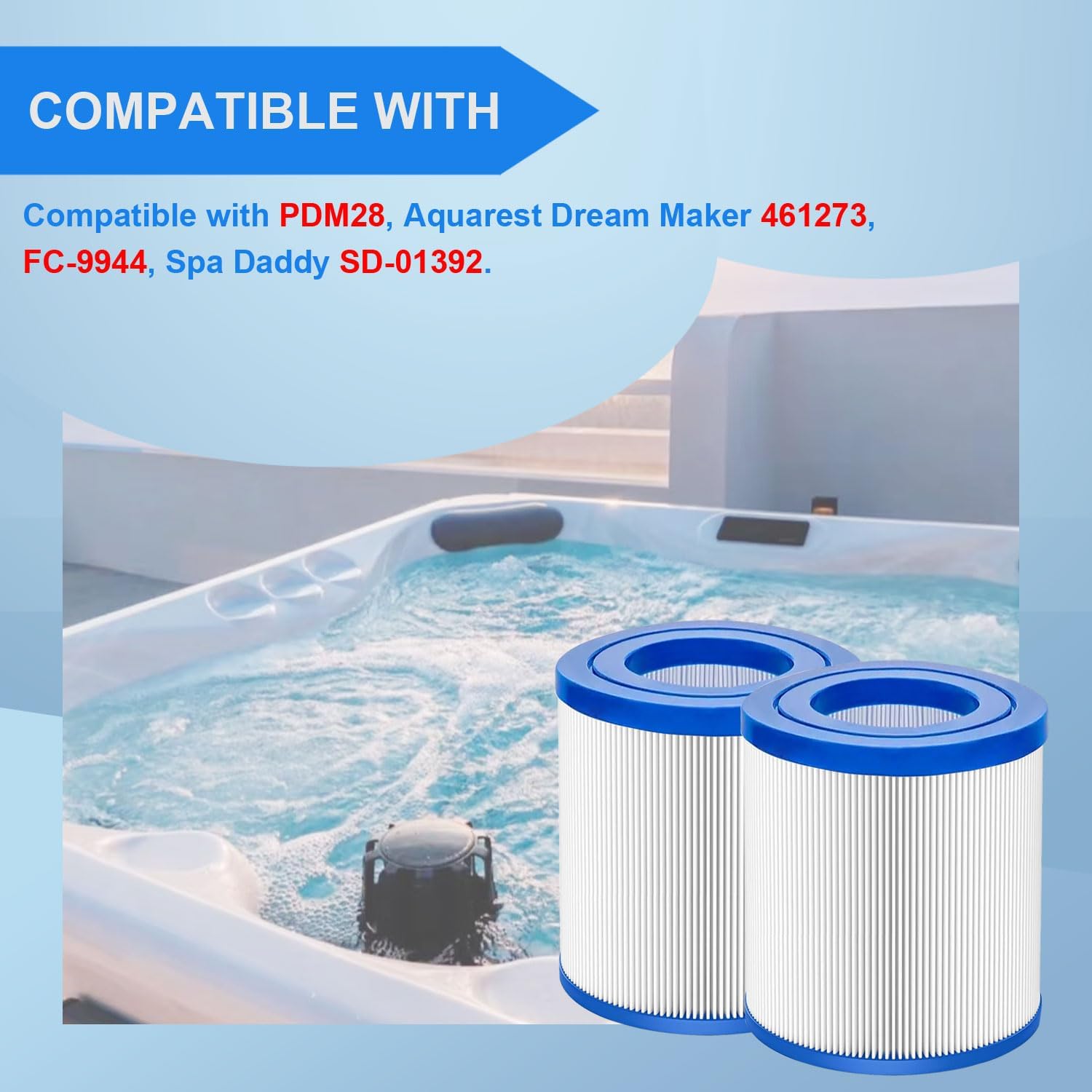 PDM28 Hot Tub Spa Filter Replacement for Aquarest Dream Maker 461273, FC-9944, Spa Filter, 28 Sq. Ft, 2 Pack PDM28 Spa Filter