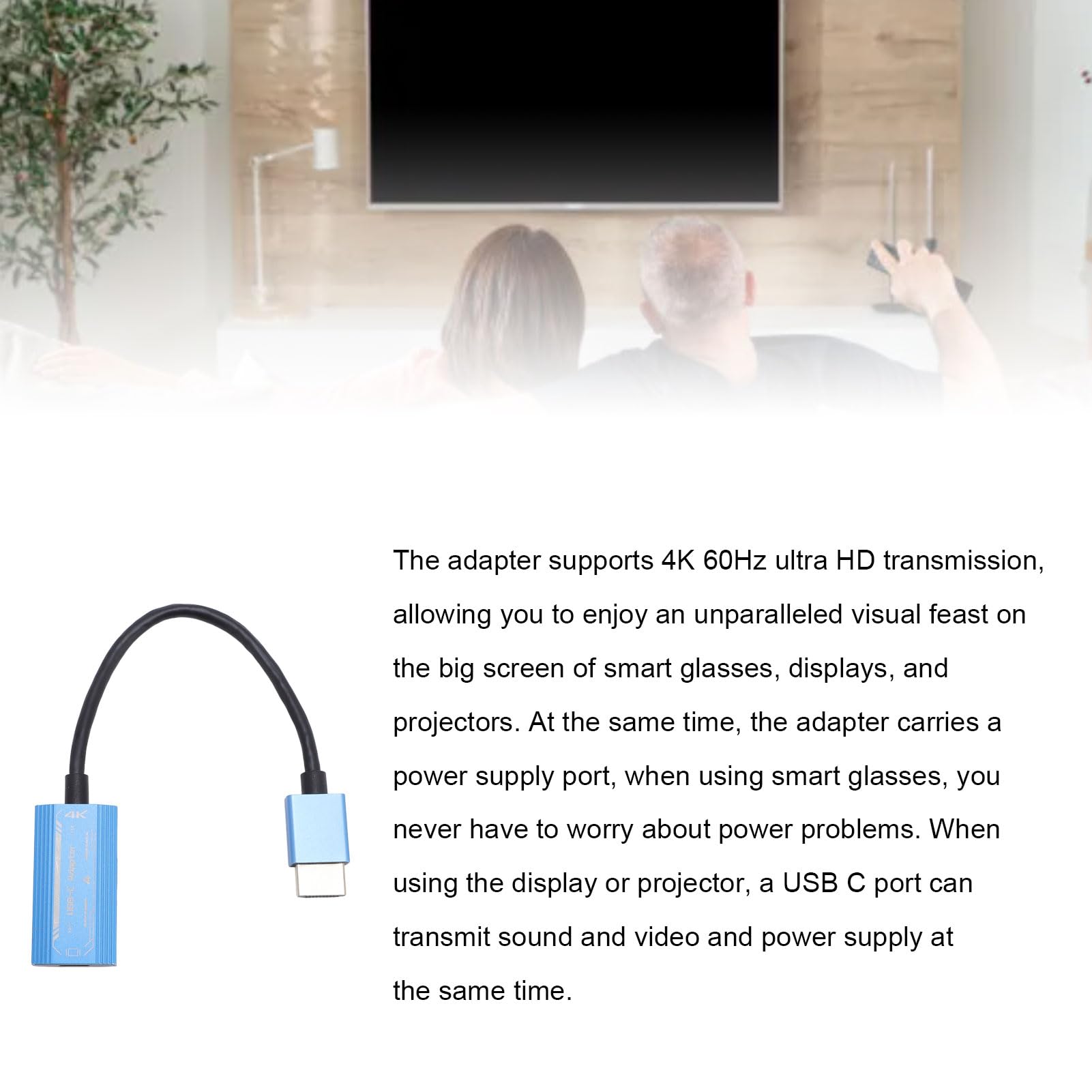 Adaptador HDMI a USB C 4K 60Hz, Conector HDMI Macho a USB C Hembra para Monitor Portátil, Gafas AR, Consola Portátil, Laptop y Smartphone