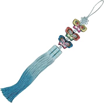 Three-Tier Butterfly Norigae - Traditional Korean Pendant Tassel Charm - Long Hanbok Accessory Light Blue