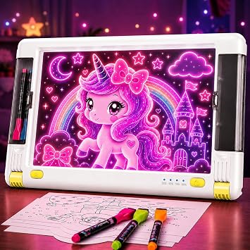 Rechargeable LED Drawing Board, 15 Inch 9-Color Light Modes Neon Art Light Up Writing Tablet Tracing Pad for Kids, Sketching Gift Toy for Teens, 6 Markers, 10 Tracing Sheets