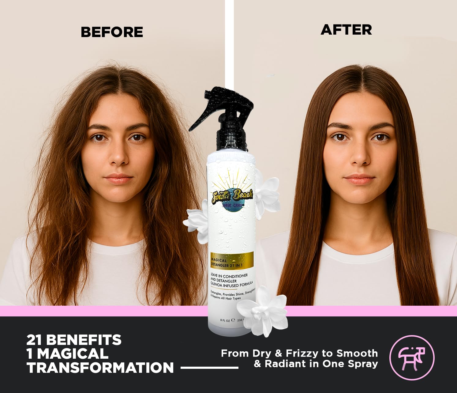 21-in-1 Leave In Conditioner Spray – Hair Detangler Spray for Women – Hair Treatment for Dry Damaged Hair – Curly Hair Products & Deep Conditioner – 8 fl oz