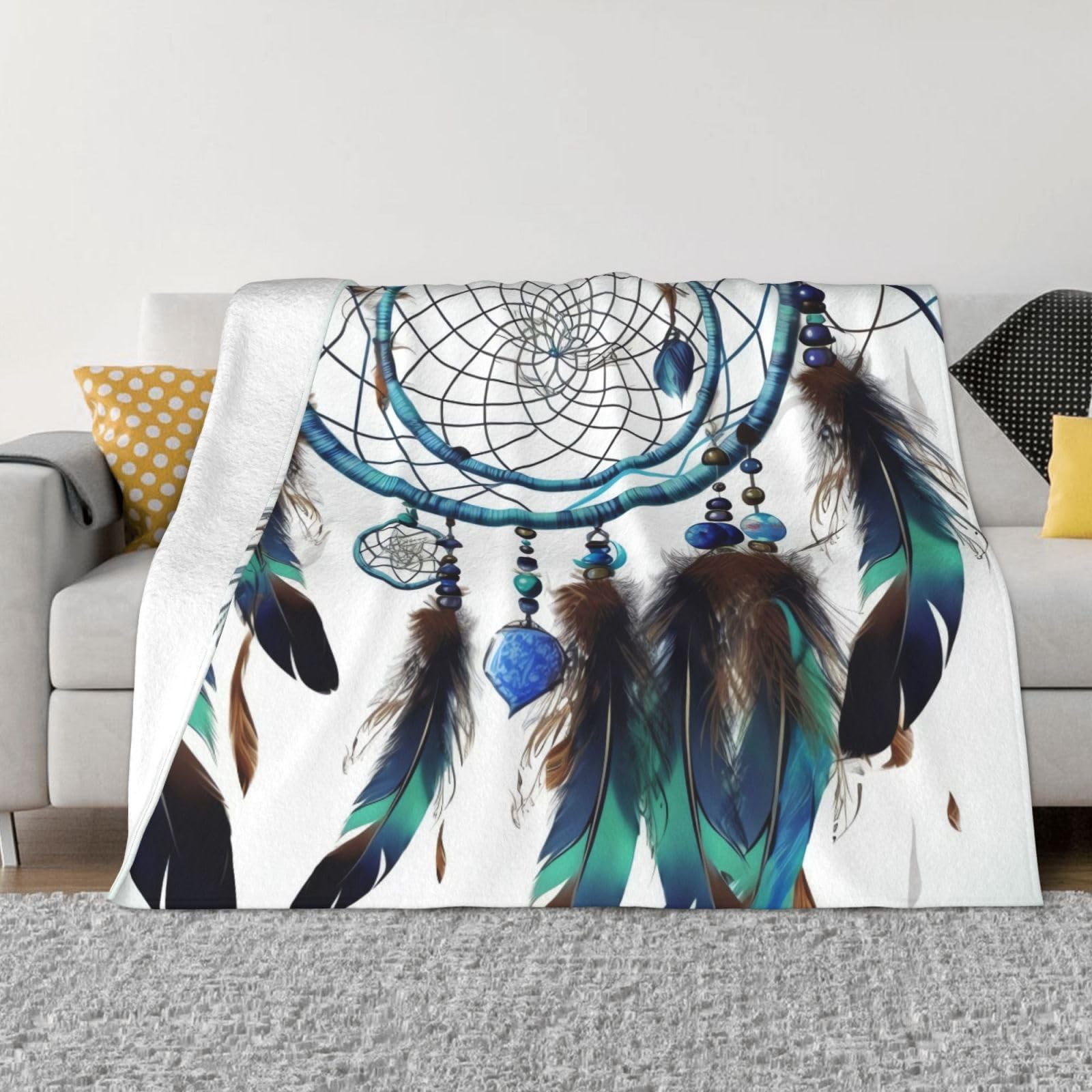 Native American Dream Catcher Throw Blanket 50"x40" Flannel Fluffy Warm Blanket for Couch, Reversible Plush Blankets for Bed, Comfy Fuzzy Blanket for Sofa, Plush Lightweight-Blankets for All Season