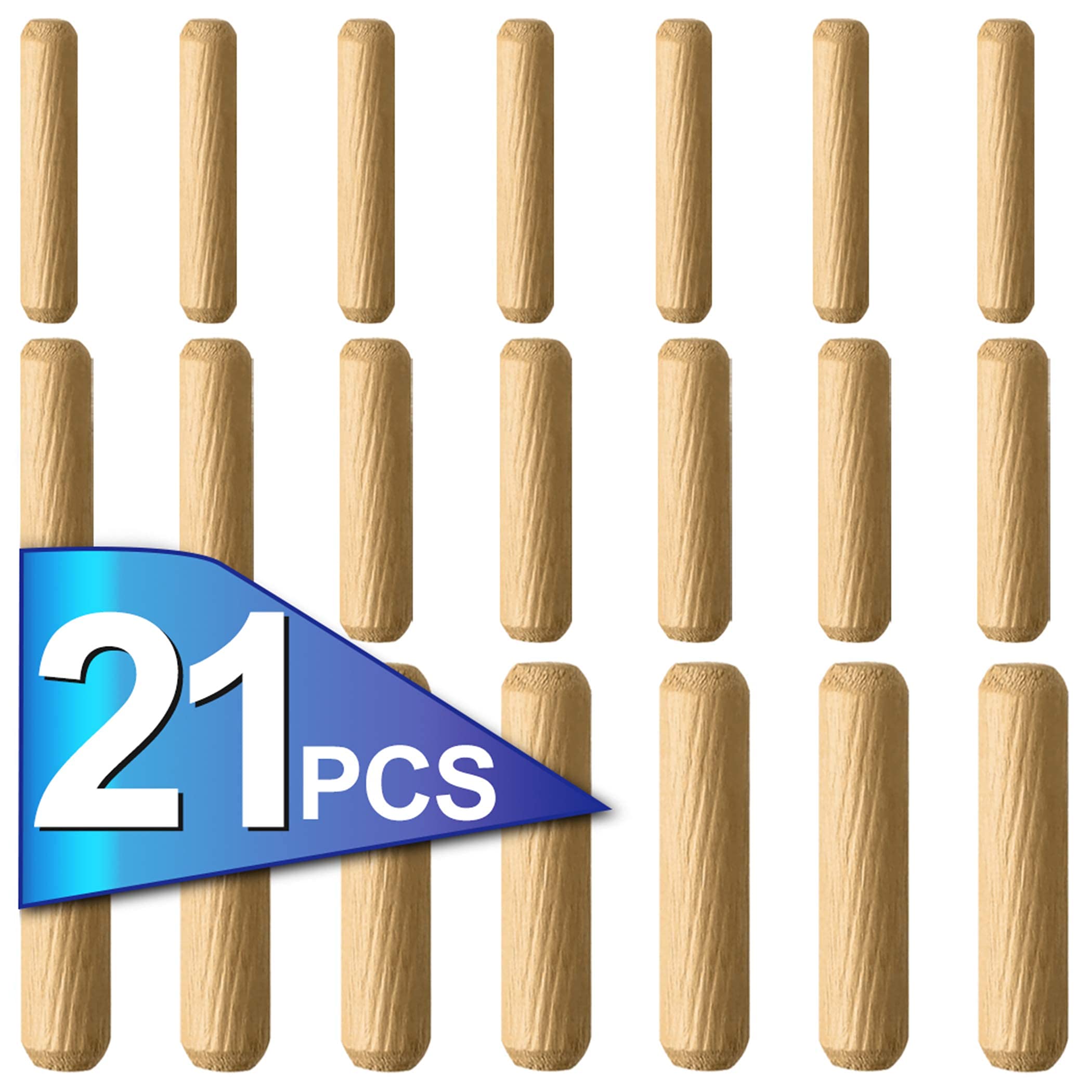 5Plus Group 21 Pcs Assorted Wooden Dowels M6 M8 M10 Hard Wood Grooved Plugs Furniture Woodwork Grooved Fluted Pin Craft 6mm 8mm 10mm
