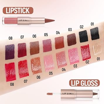 2-in-1 Brown Lip Liner & Gloss Set,Double-Ended Matte Plumping Lipliner Lipstick with Moisturizing Gloss, High Shine Nude Coral Ombre Effect, Glossy Long Lasting Makeup for Defined & Glossy Looks(#04)