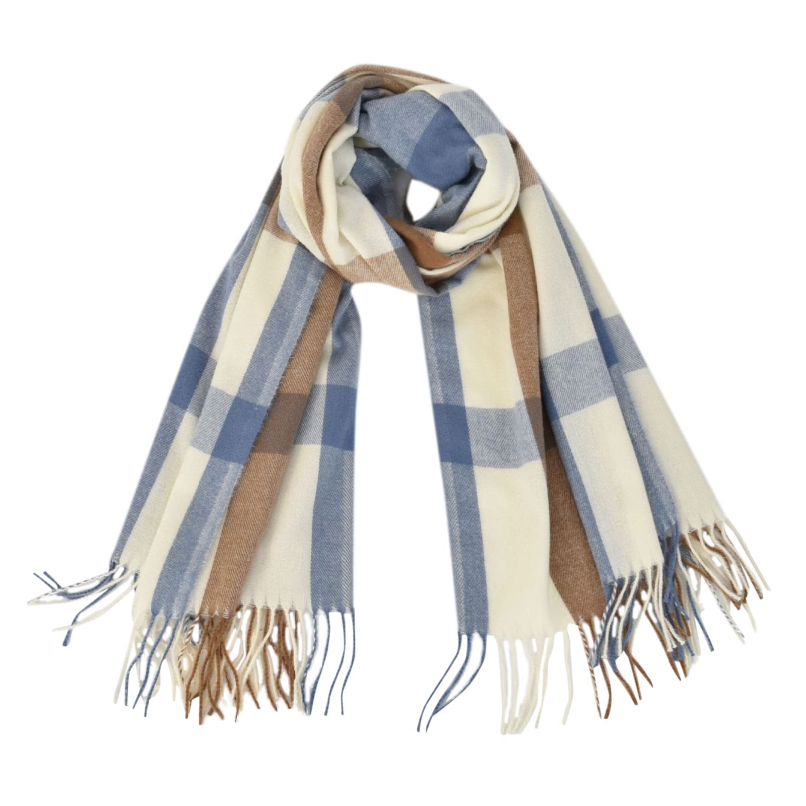 Sciarpa Scialle Invernale da Donna Sciarpa di Lana Morbida e Leggera a Quadri Grande Stola Foulard Caldo Grande Pashmina di Design Elegante Scialle in Cashmere (Blu Taglia Unica)