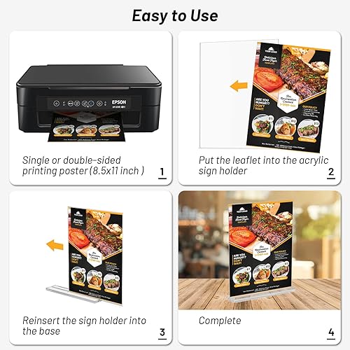 Miniatura 5 de Soporte de letrero acrílico de 8.5 x 11 pulgadas, soporte vertical en forma de T, soporte de escritorio transparente de doble cara, soporte de