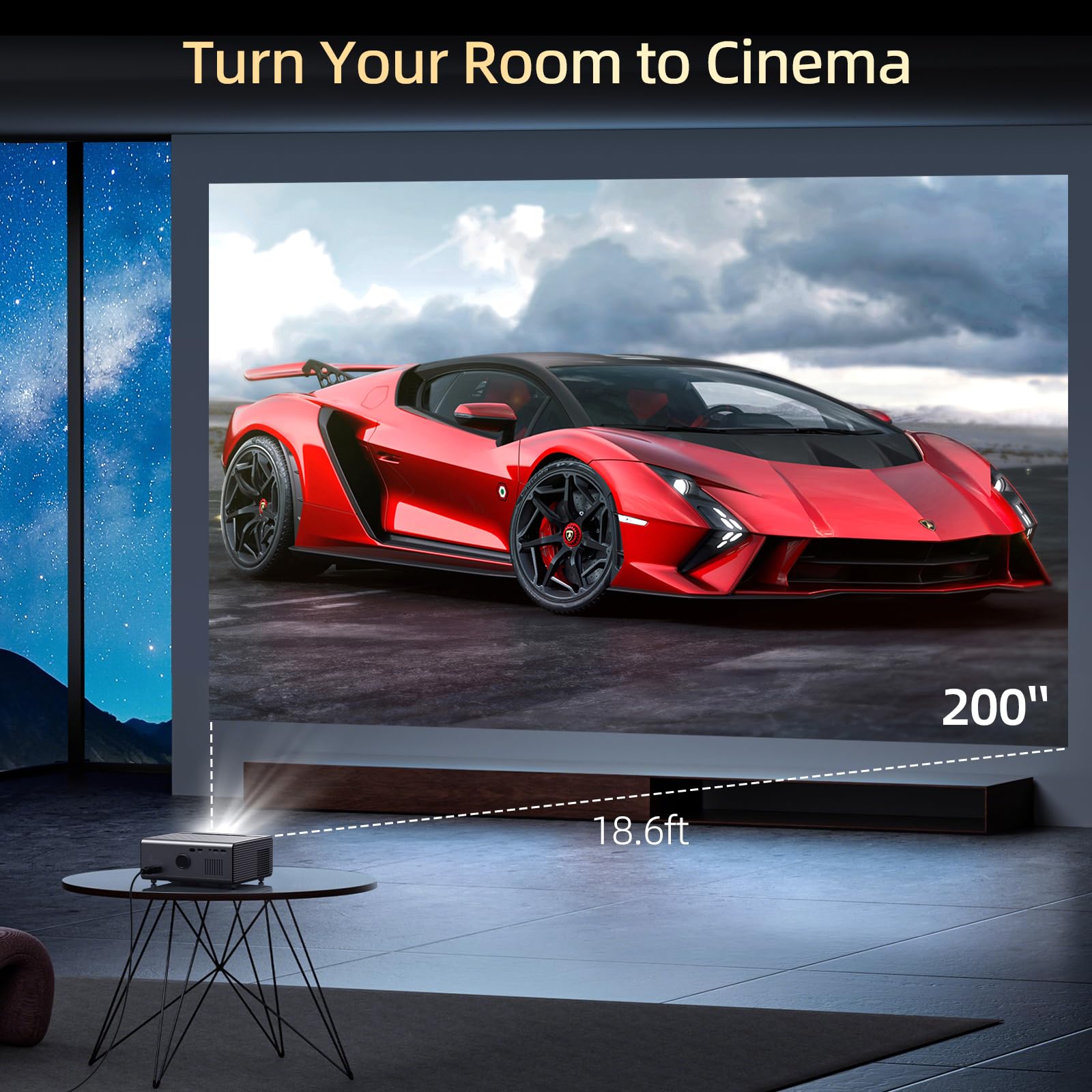 KSAN Proiettore [800 ANSI Lumen] Proiettore di film per esterni, proiettore con WiFi 6 e Bluetooth 5.2, supporto video home theater Proyector 200 pollici, altoparlante 5W, compatibile con iPhone/TV