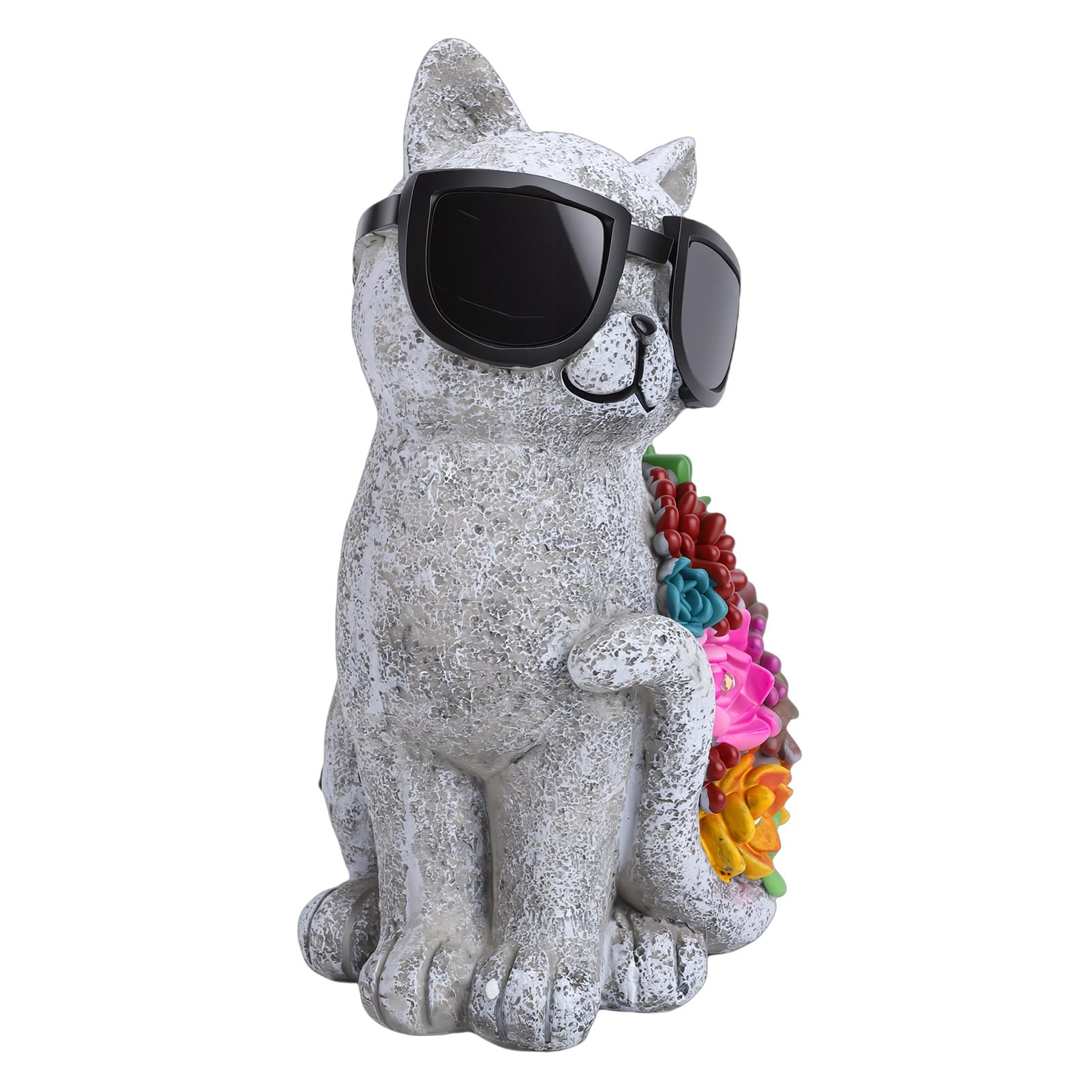 Gatto Solare Decorativo con Occhiali e Luci LED Calde, Ornamento da