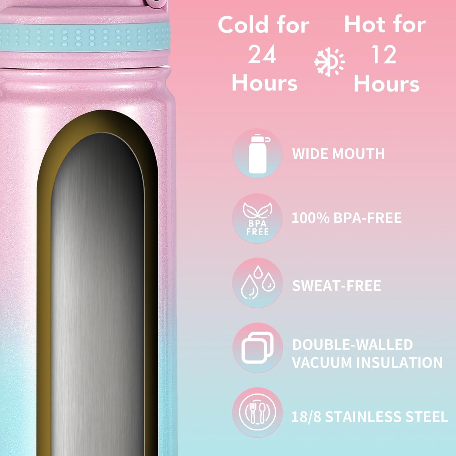 mininoo Kids Water Bottle for School, 16oz Stainless Steel Insulated Water Bottle Kids with Straw Lid for Girls, Boys