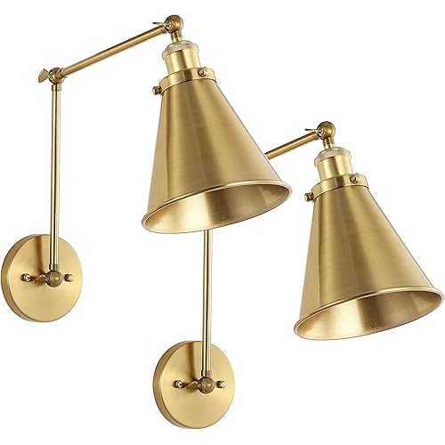 WINGBO Swing Arm Adjustable Wall Lamps Set of 2 Brass Hardwired Light Fixture Up Down Metal Shade for Bedroom Bedside Reading Living Room Home Hallway Dining Kitchen