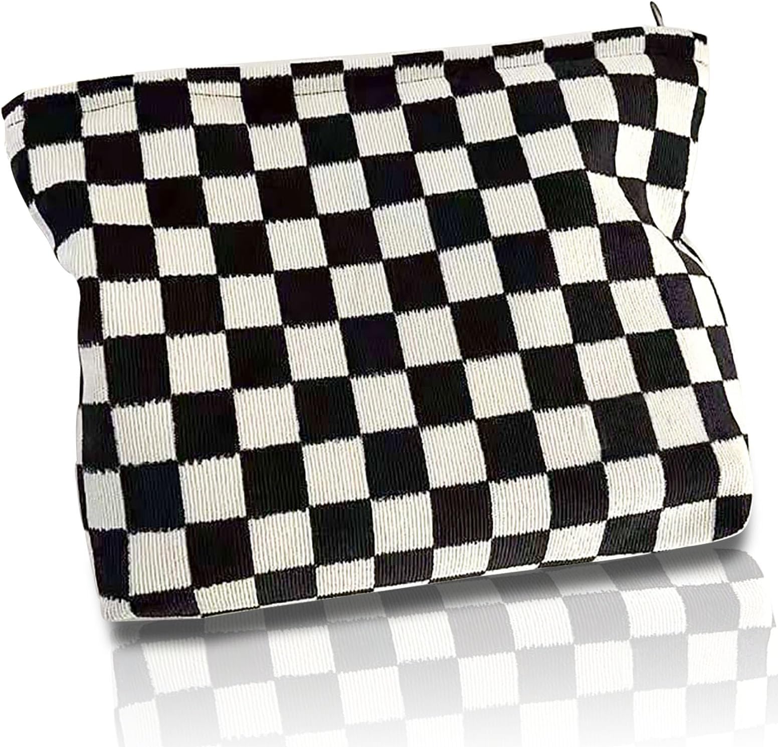 Make up Bag Toiletry Bag Portable Travel Makeup Pouch Mini Cosmetic Bag Plaid Corduroy Zipper Pouch Cosmetic Organizer for Women and Girls Small Make up Bag (Black)