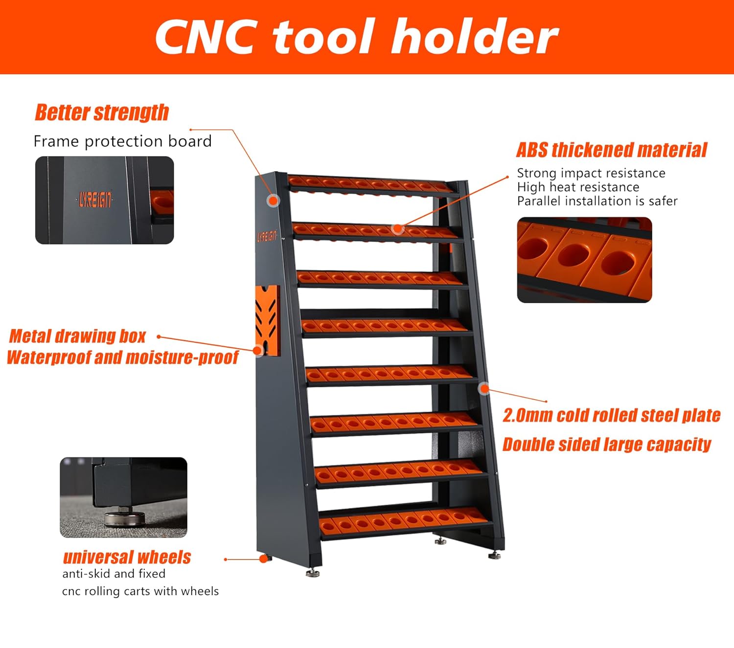 CAT40 CNC Tool Rack-80 Cap，8-Row Large-Capacity CNC Tool Storage Cabinet， CNC Tool Holder， CNC Mechanics Tool Cart， CNC Metal Cabinet, Cat 40 Tool Holder for Storehouse Factory Garage