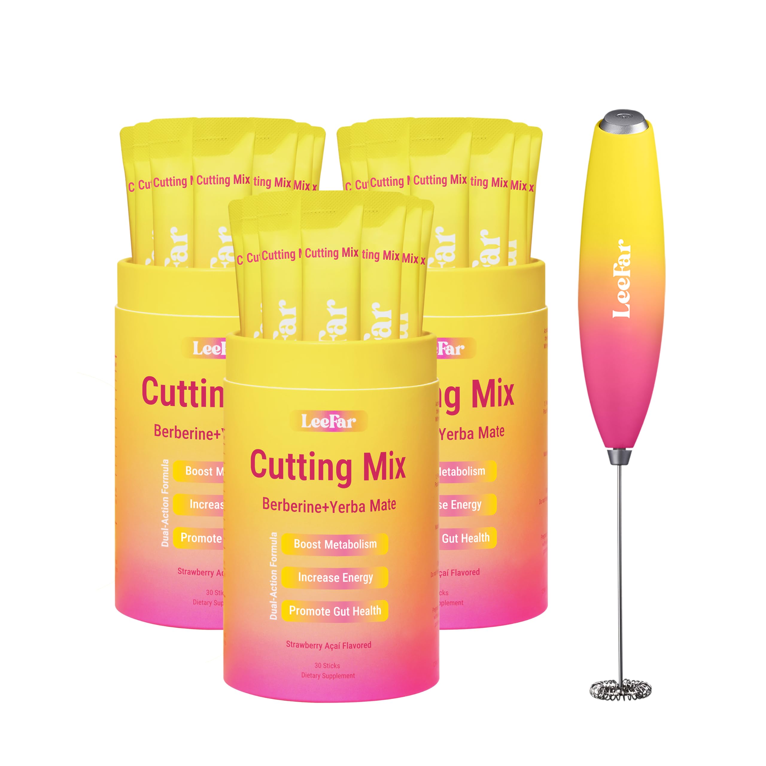 Leefar 【Buy 3 Get 1 Gift Free】 Cutting Drink Mix –| Strawberry Açaí Flavor – 90 Servings : Health & Household