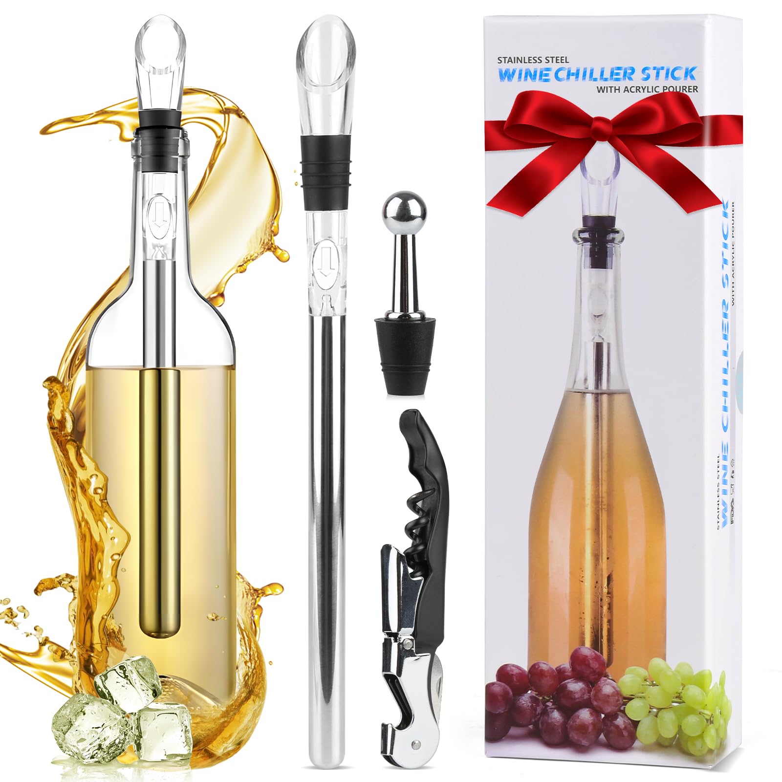 Bacchetta Refrigerante Per Vino | Mantiene Freddo Fino A 3 Ore | Con Beccuccio Decantatore | Acciaio Inox - Foto 9