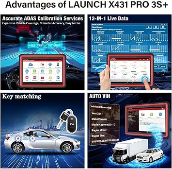 Newest Elite LAUNCH X431 PRO3S+ Bluetooth Bi-Directional Scan tool,HD Diesel Trucks Scan,Online Coding&35+ Service for All Cars,OEM ALL System Diagnostic Scanner, Free VAG Guide