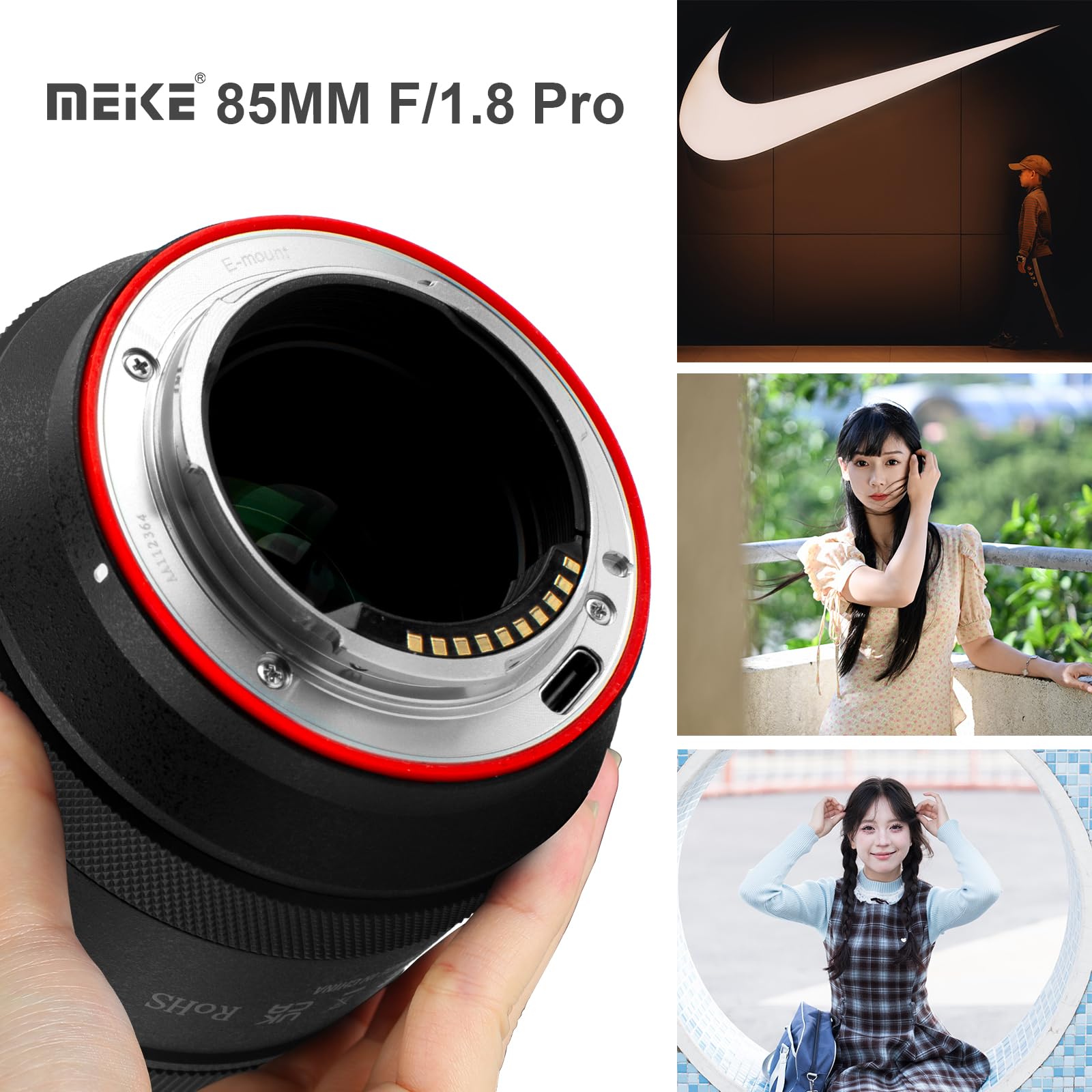 Meike Téléobjectif 85 mm f1.8 Pro II plein cadre STM Auto Focus Medium Téléobjectif haute résolution 8K Fixe Prime Portrait Objectifs pour appareils photo Sony E Mount sans miroir A9 A7II A7RII A7