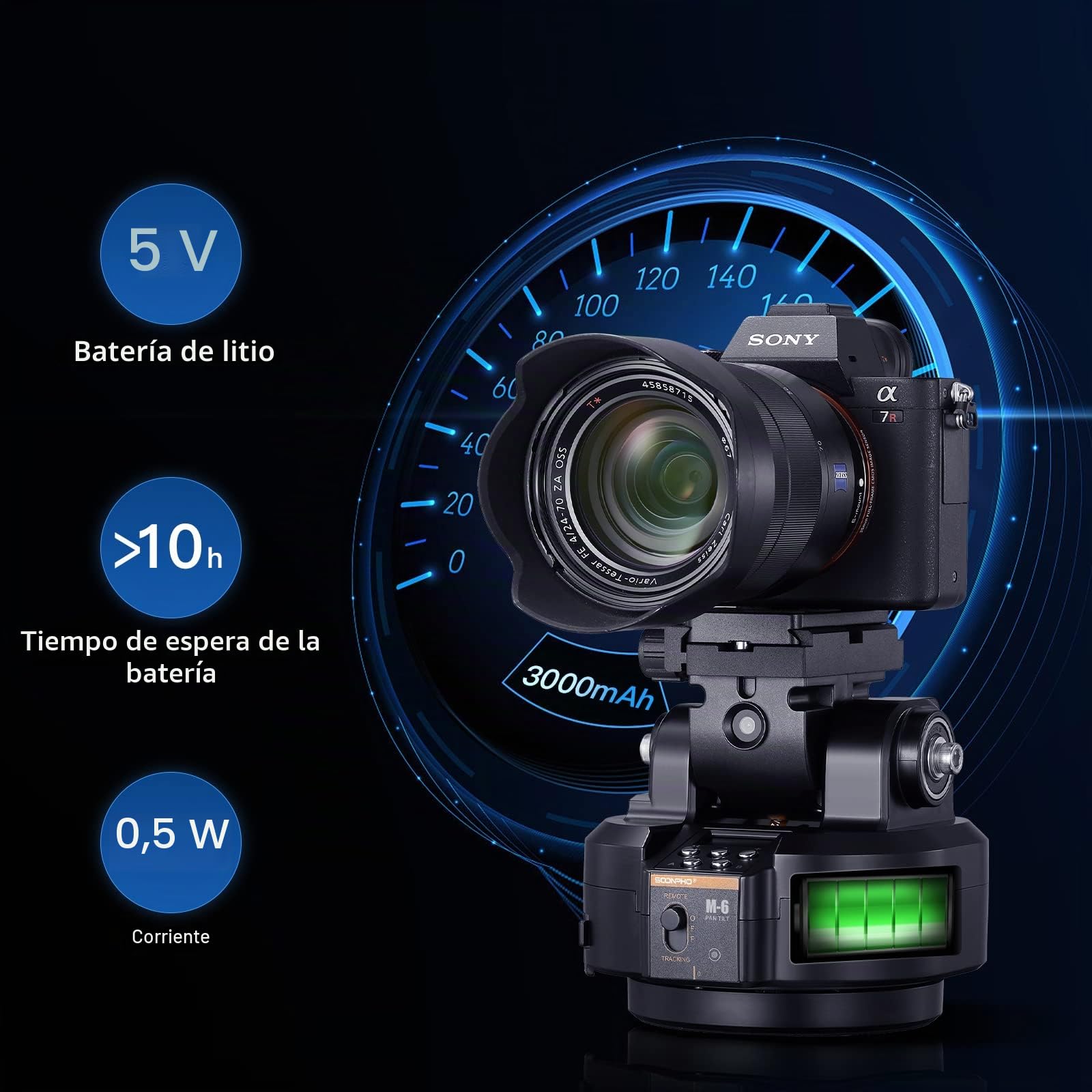 Soonpho M6 Motorizada 360 Grados Erhbarer Eléctrico Remote Panorama Trípode con Abrazadera para Teléfono y Mando a Distancia AI Face Tracking Detección de Gestos AB Dos Puntos Tipo para DSLR