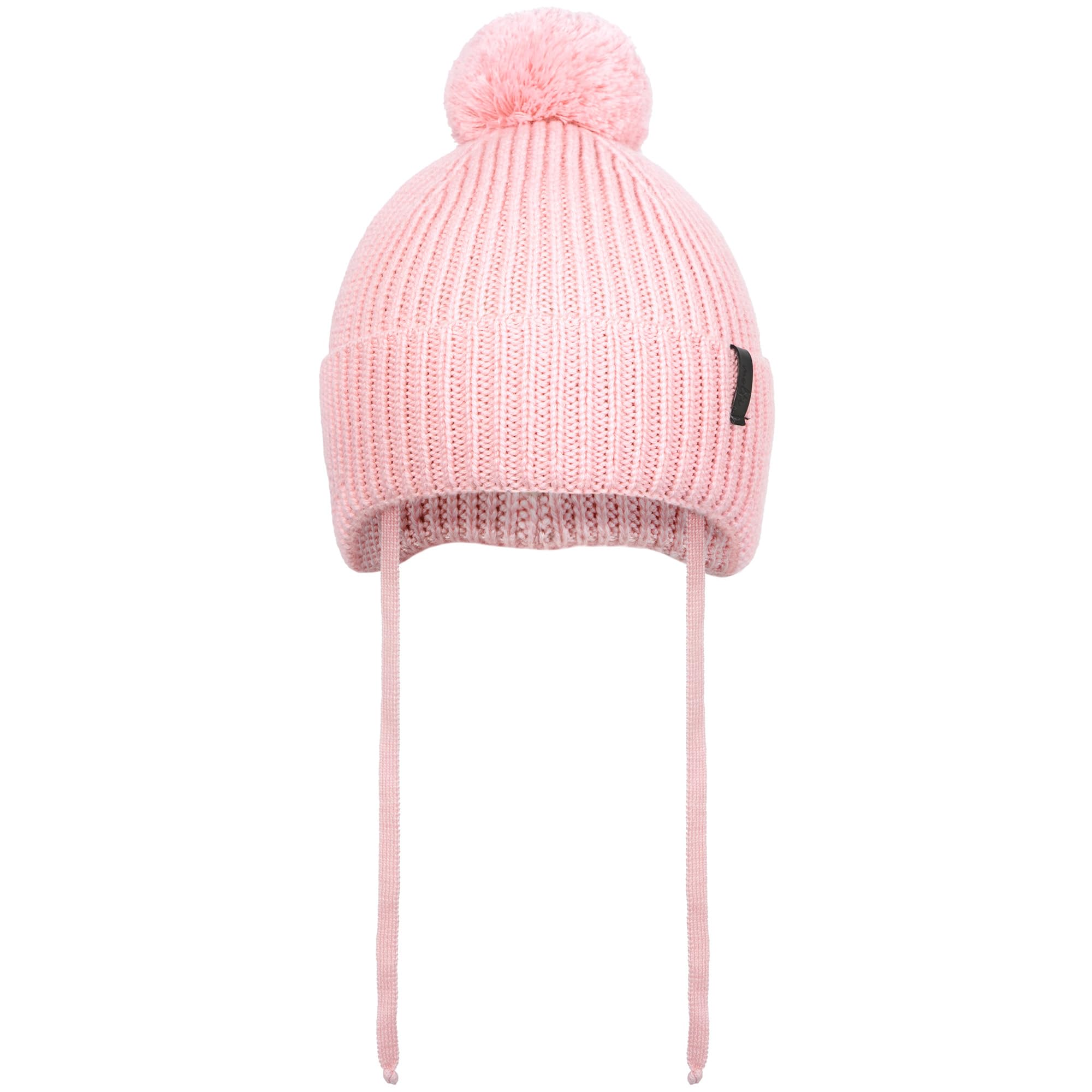 molti Dziecięca czapka zimowa beanie ze 100% wełny merino z podszewką z polaru, czapka z dzianiny z tasiemkami i pomponem, ciepła i miękka, Öko-Tex, rozmiar 46-48, brązowa